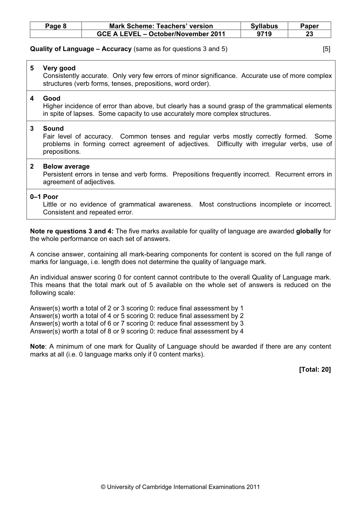 Mark scheme, page 8 of 10