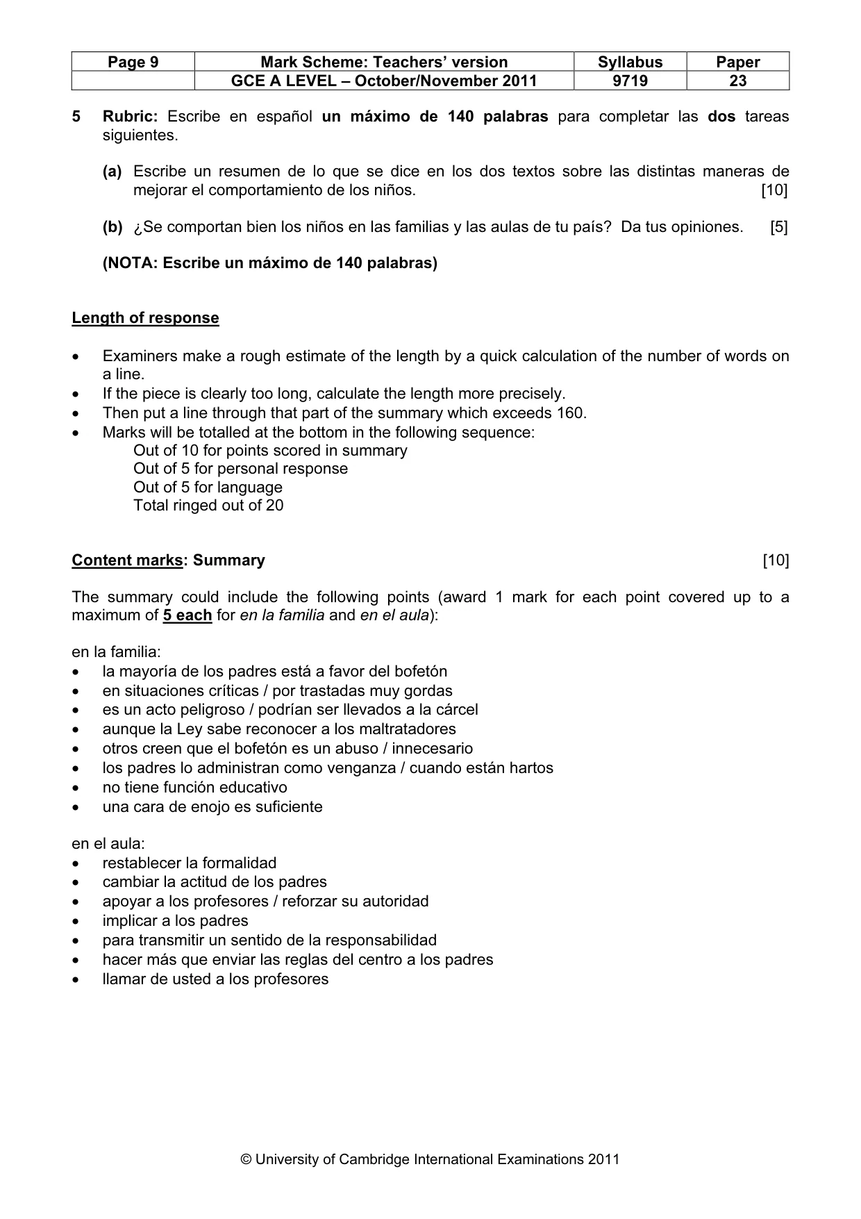 Mark scheme, page 9 of 10