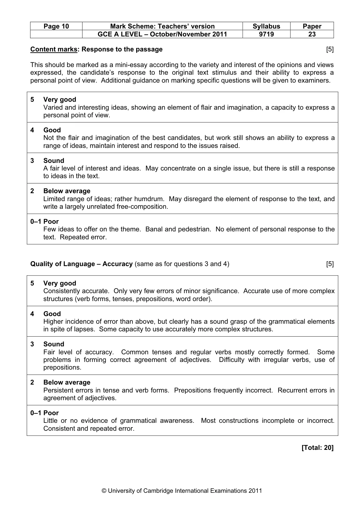 Mark scheme, page 10 of 10