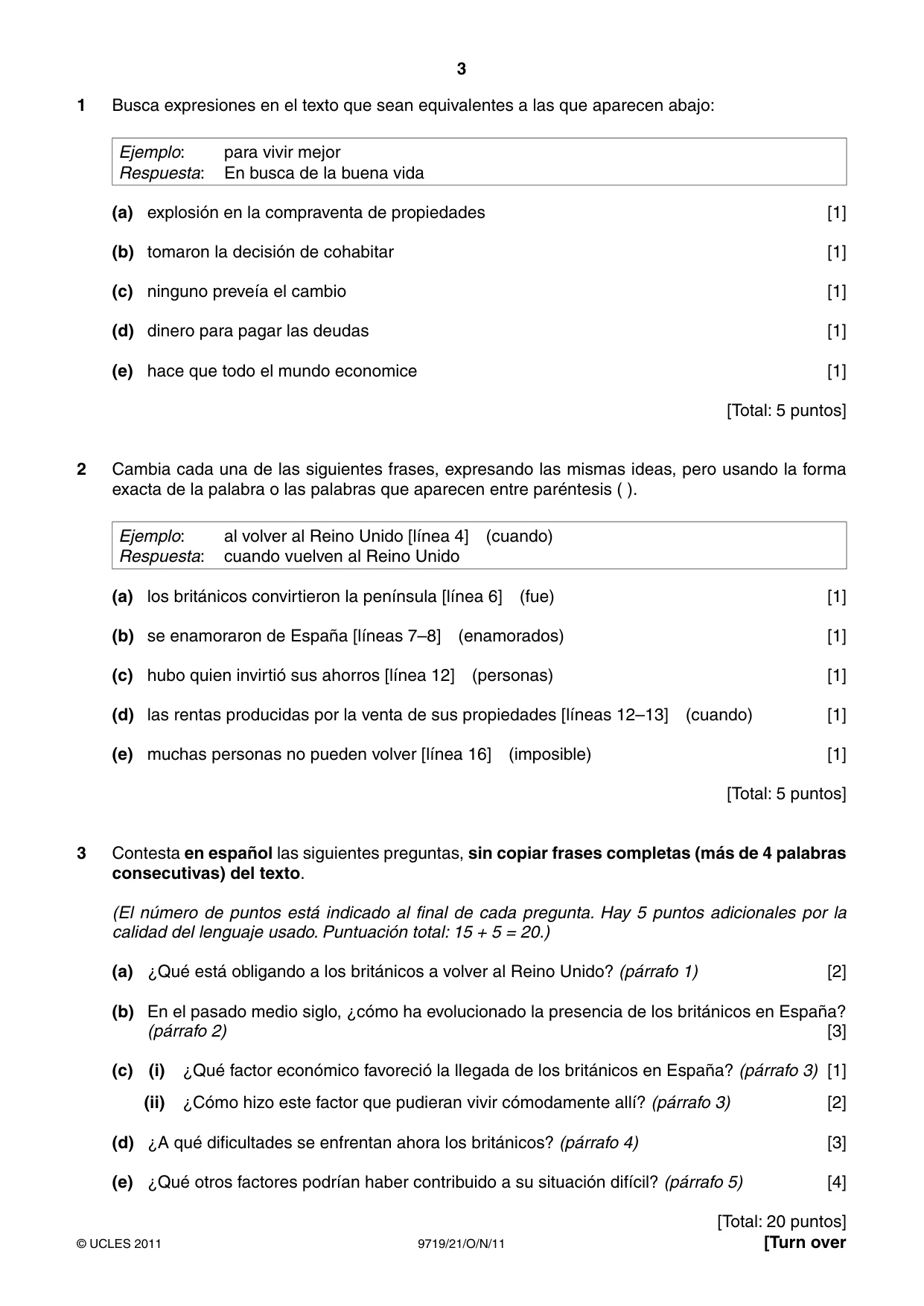 Cambridge A Level Spanish (A Level only) 9719 2011 Oct/Nov Paper 2 · Variant 1 question paper, page 3 of 8