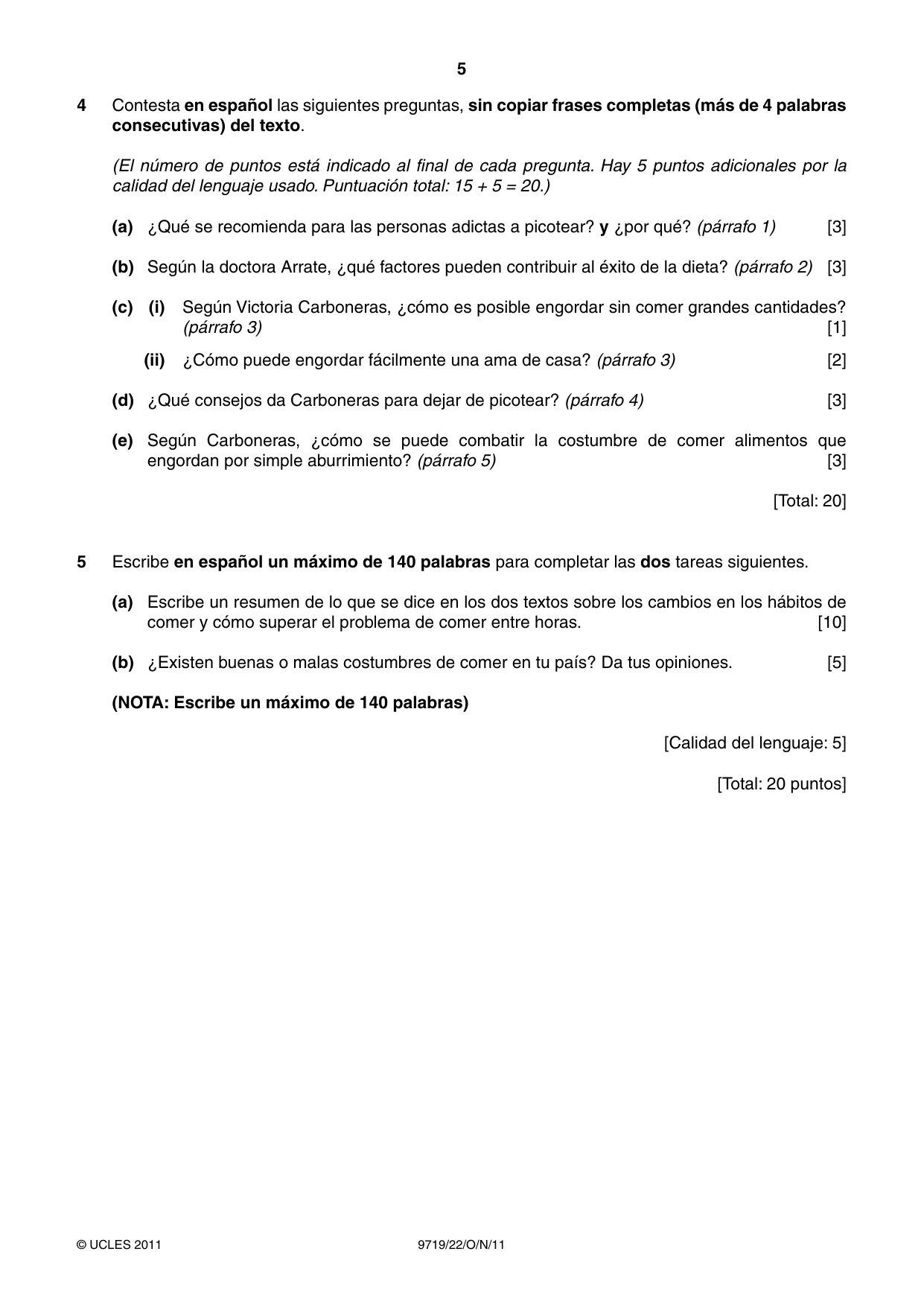 Cambridge A Level Spanish (A Level only) 9719 2011 Oct/Nov Paper 2 · Variant 2 question paper, page 5 of 8
