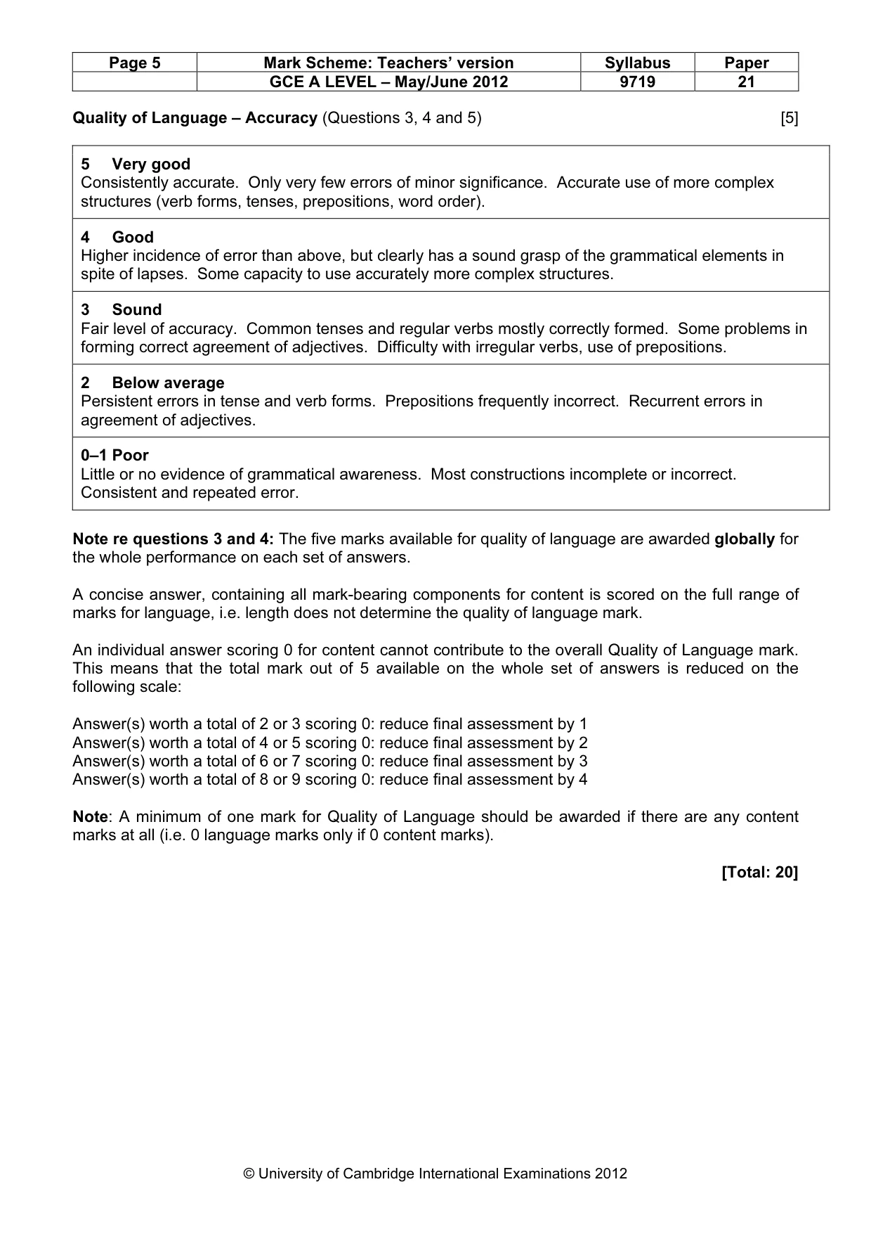 Mark scheme, page 5 of 10