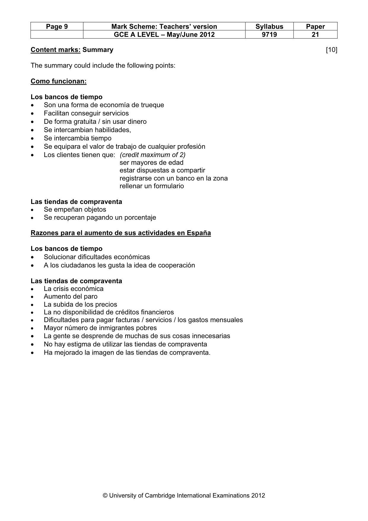 Mark scheme, page 9 of 10
