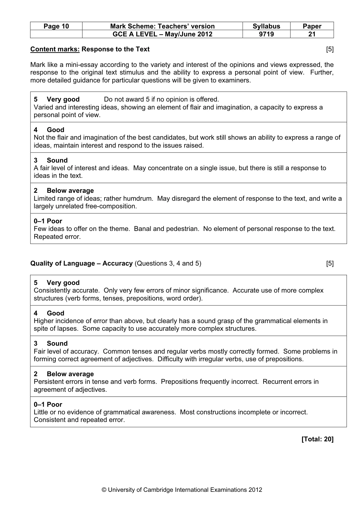 Mark scheme, page 10 of 10