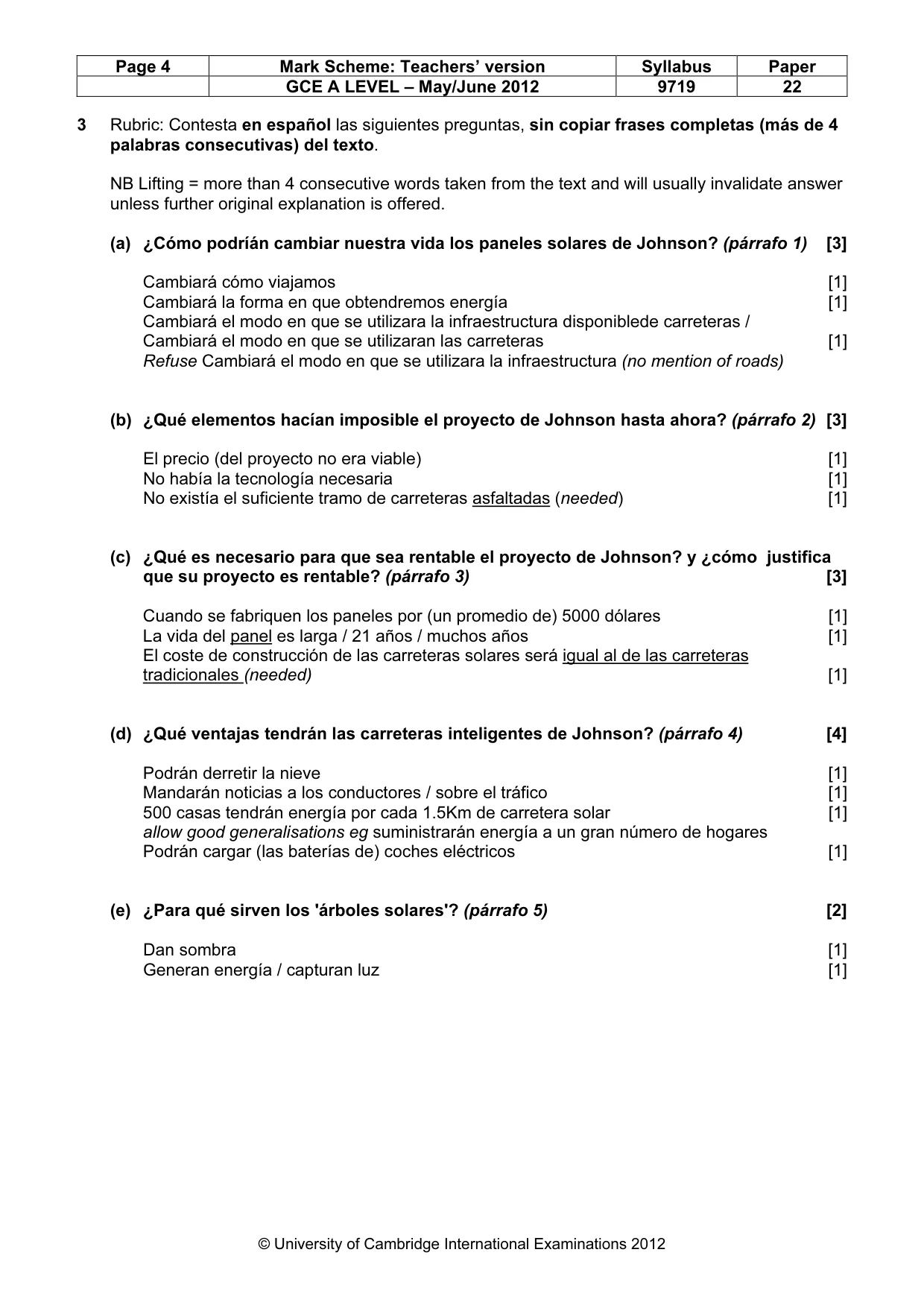 Mark scheme, page 4 of 9