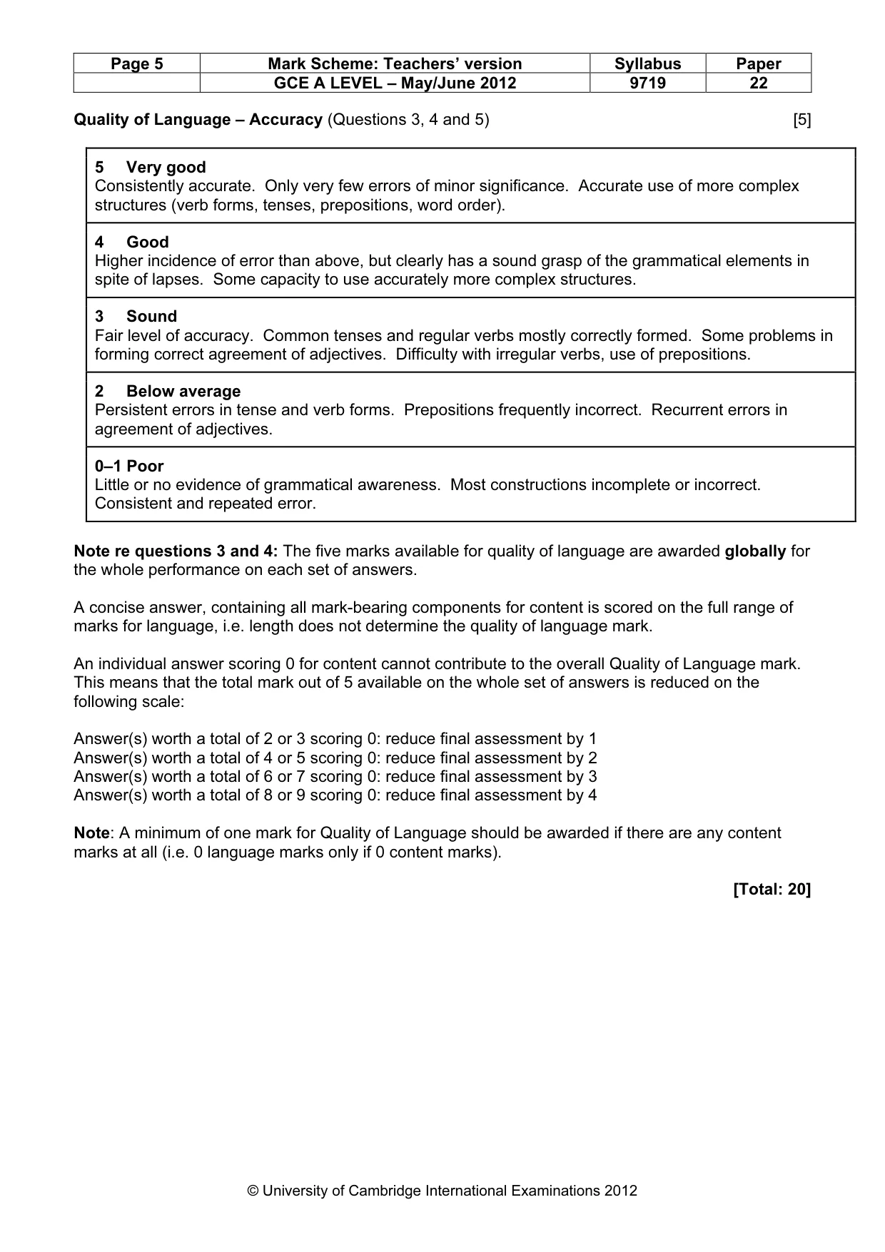 Mark scheme, page 5 of 9
