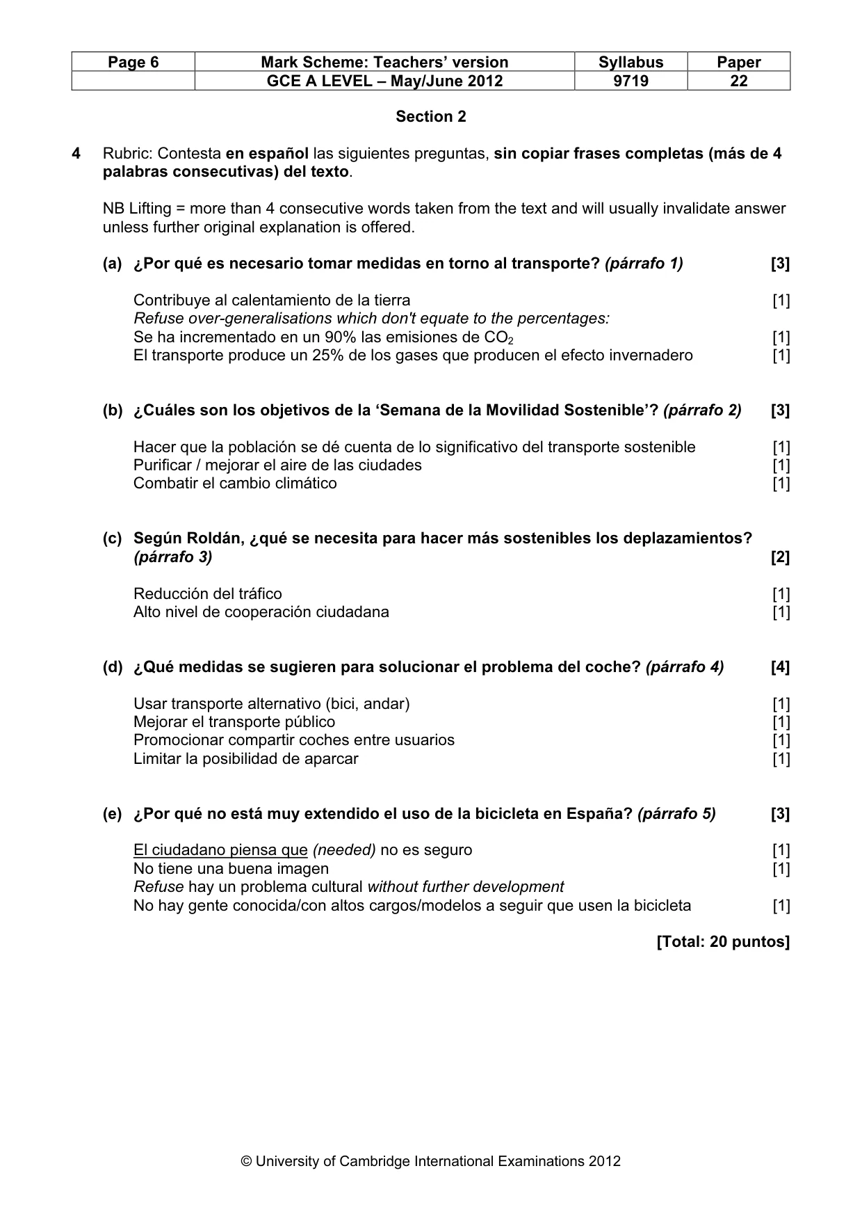 Mark scheme, page 6 of 9
