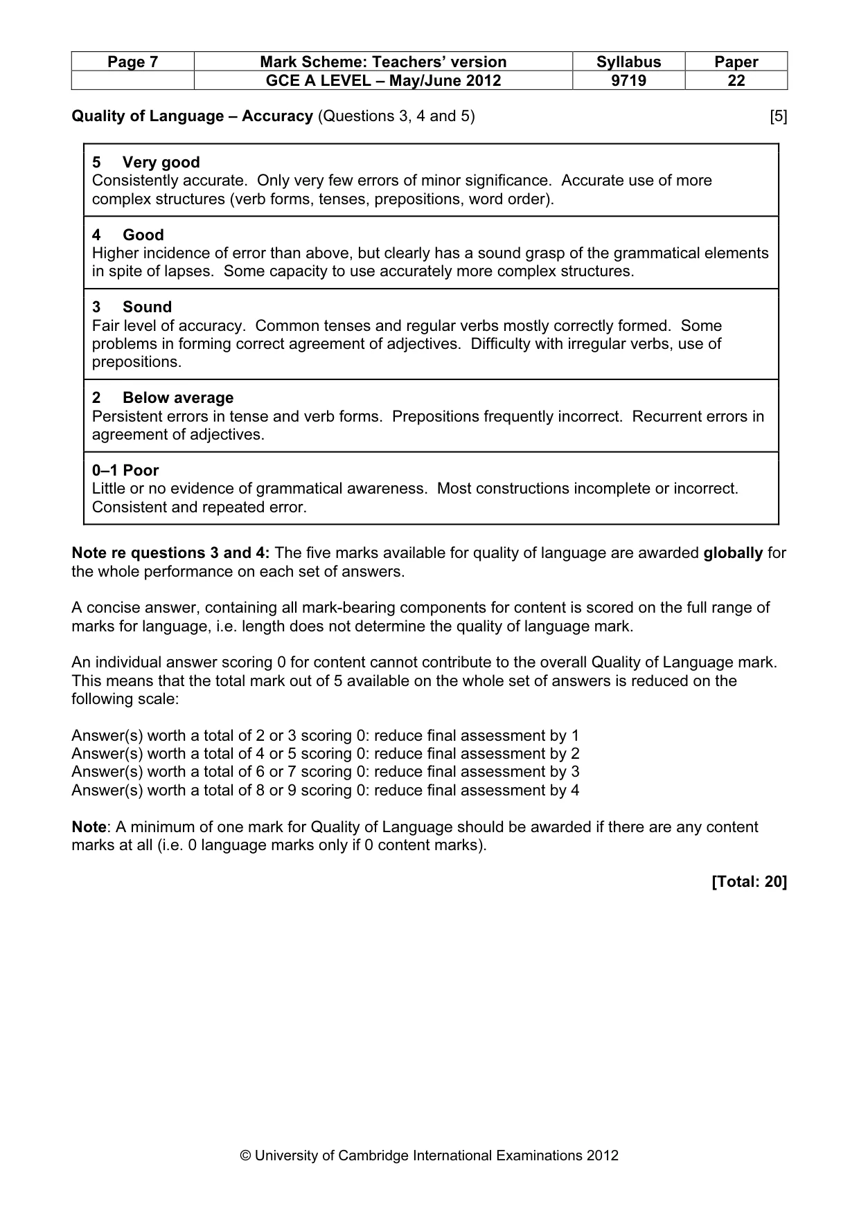 Mark scheme, page 7 of 9
