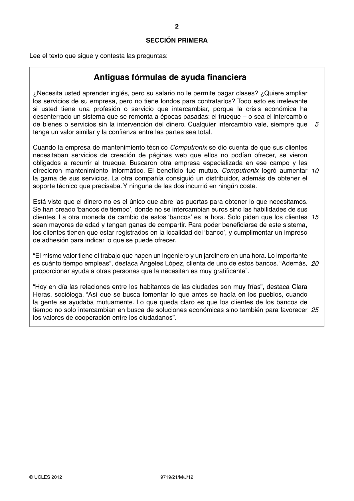 Cambridge A Level Spanish (A Level only) 9719 2012 May/June Paper 2 · Variant 1 question paper, page 2 of 8
