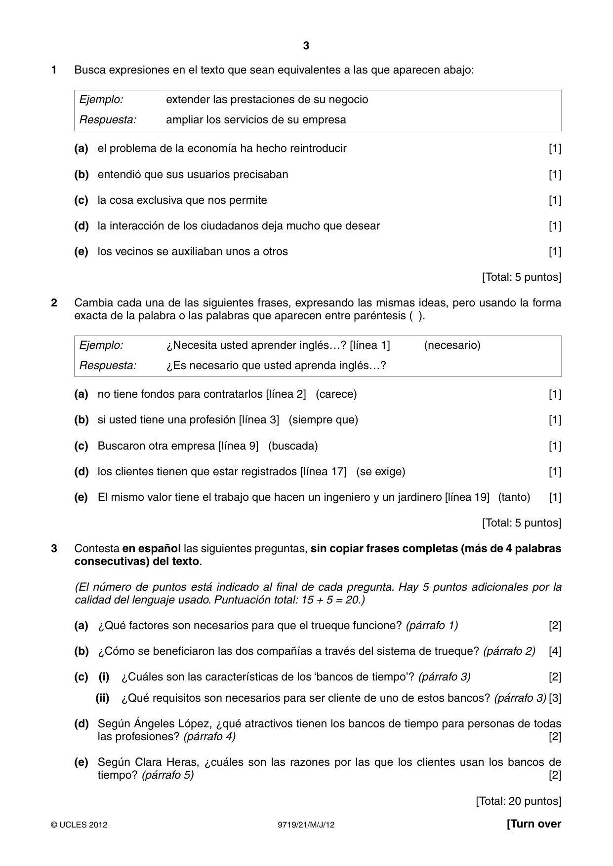 Cambridge A Level Spanish (A Level only) 9719 2012 May/June Paper 2 · Variant 1 question paper, page 3 of 8