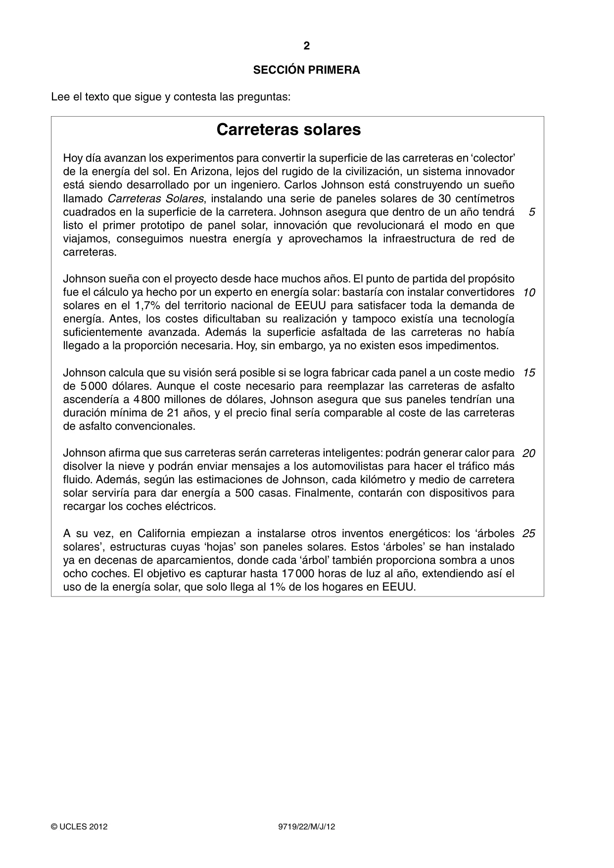 Cambridge A Level Spanish (A Level only) 9719 2012 May/June Paper 2 · Variant 2 question paper, page 2 of 8