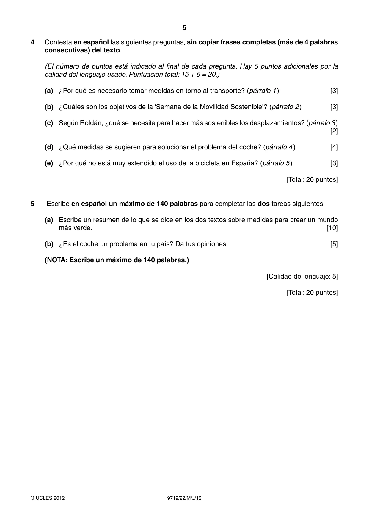 Cambridge A Level Spanish (A Level only) 9719 2012 May/June Paper 2 · Variant 2 question paper, page 5 of 8