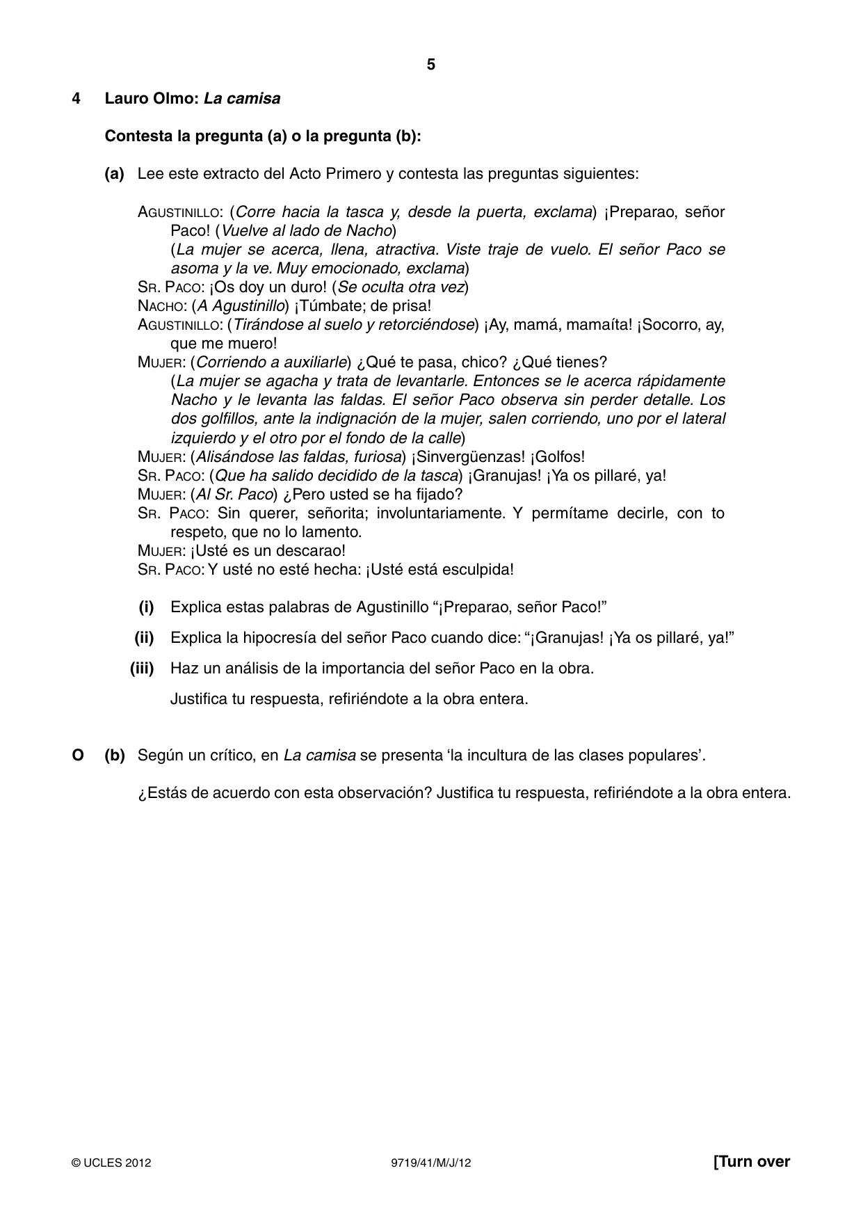 Cambridge A Level Spanish (A Level only) 9719 2012 May/June Paper 4 · Variant 1 question paper, page 5 of 8