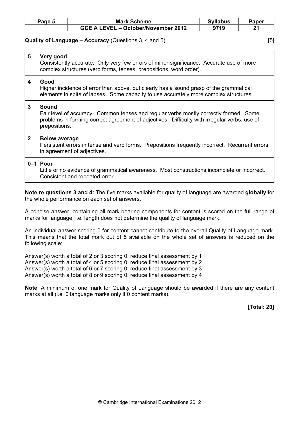 Mark scheme, page 5 of 10