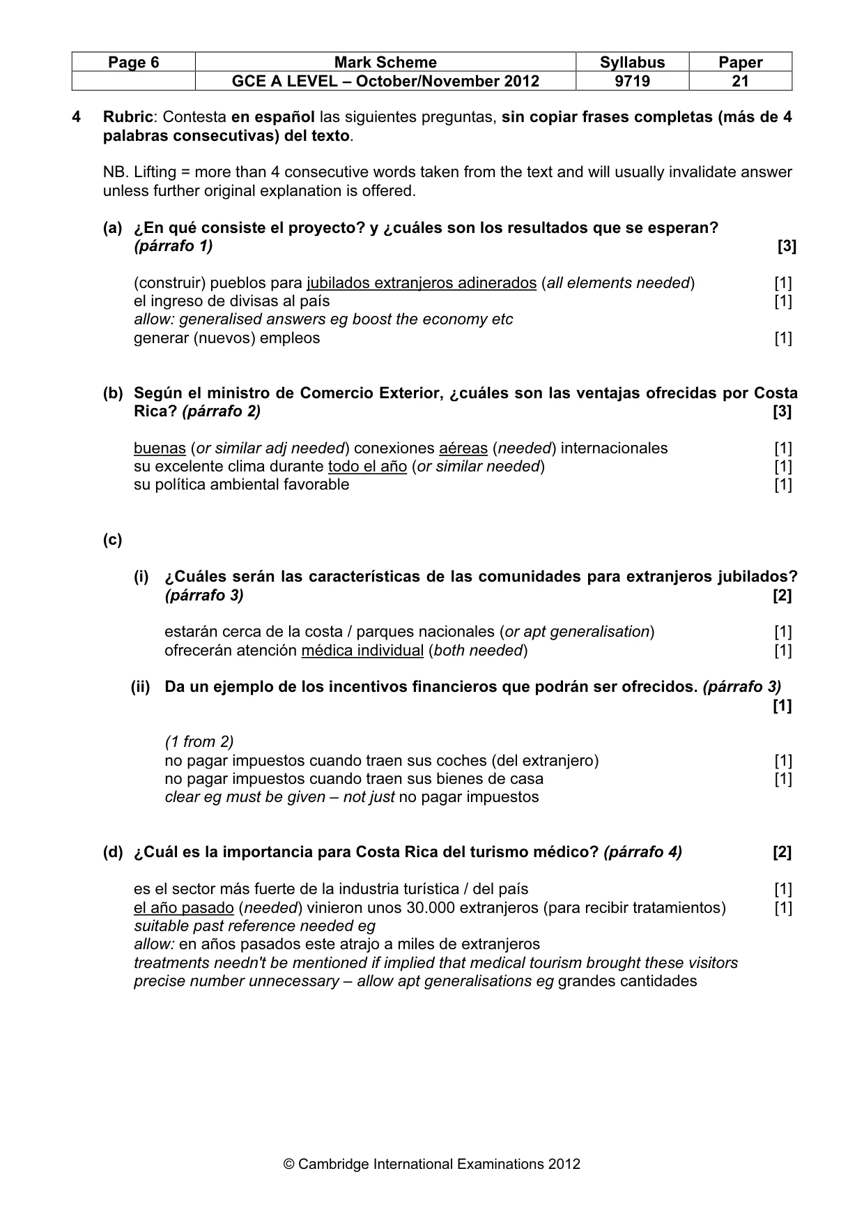 Mark scheme, page 6 of 10