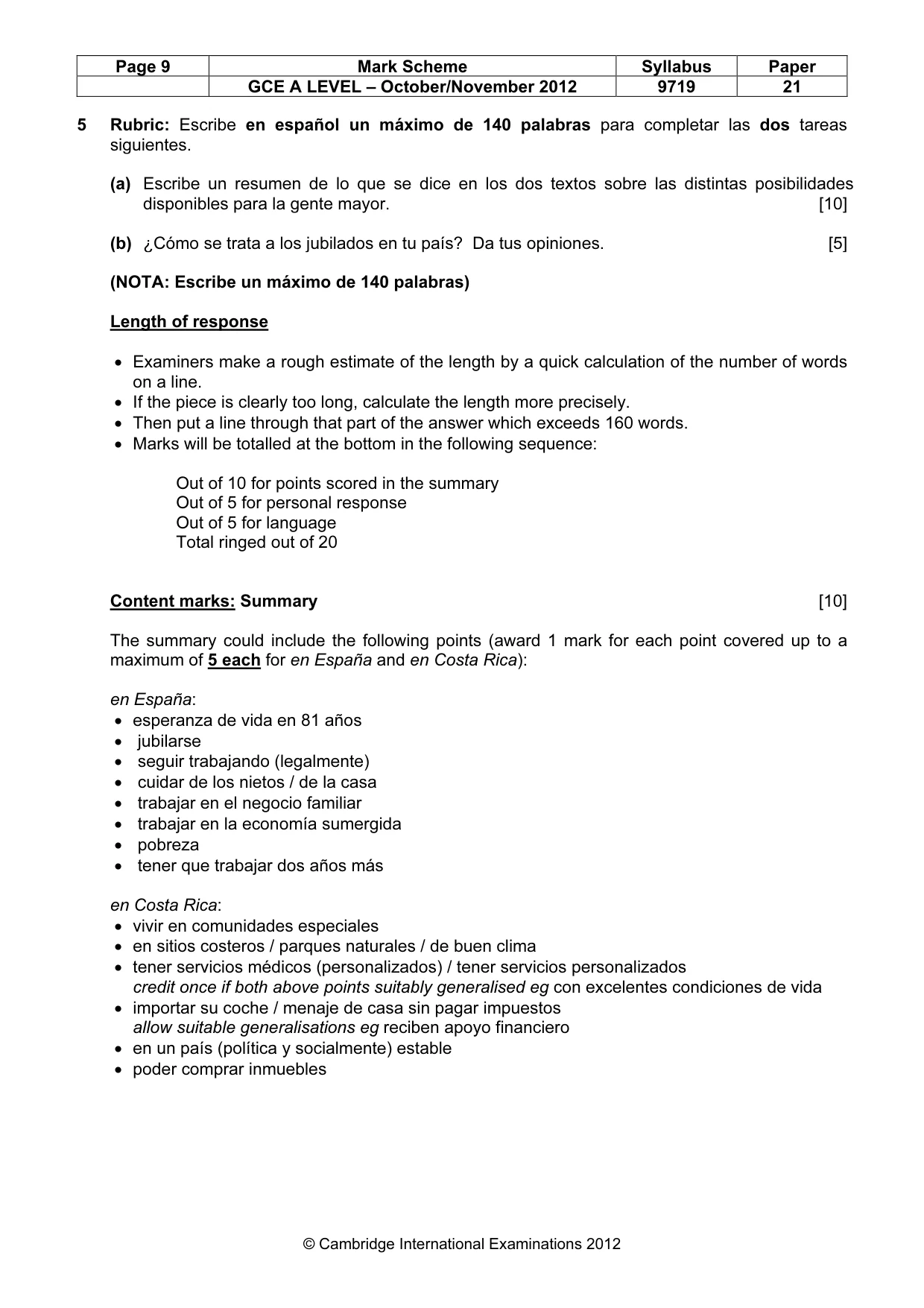 Mark scheme, page 9 of 10