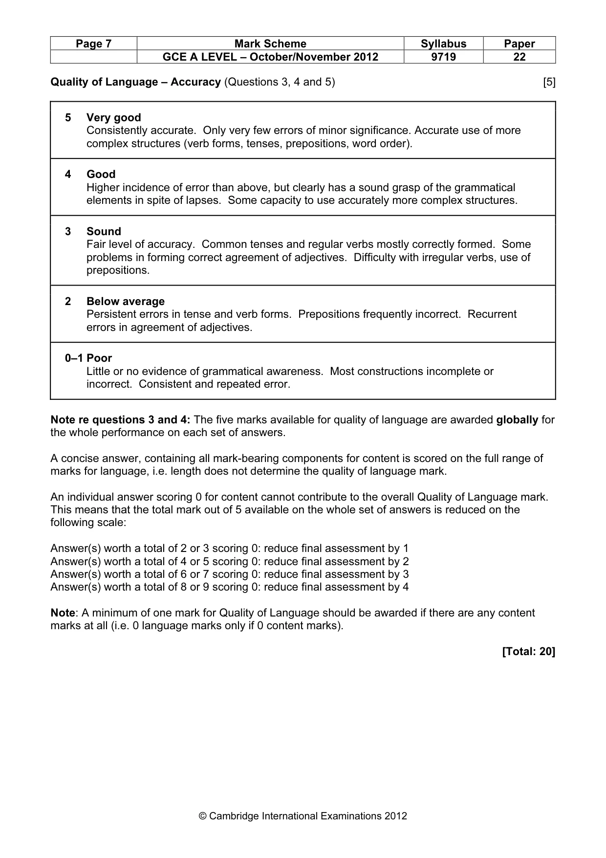 Mark scheme, page 7 of 9