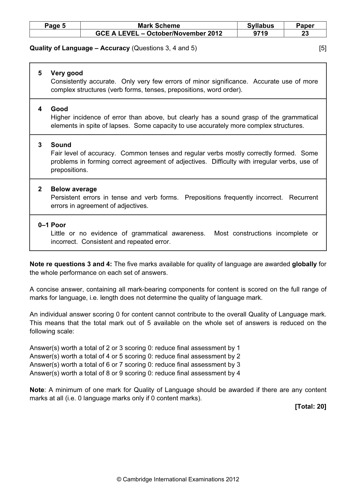 Mark scheme, page 5 of 9