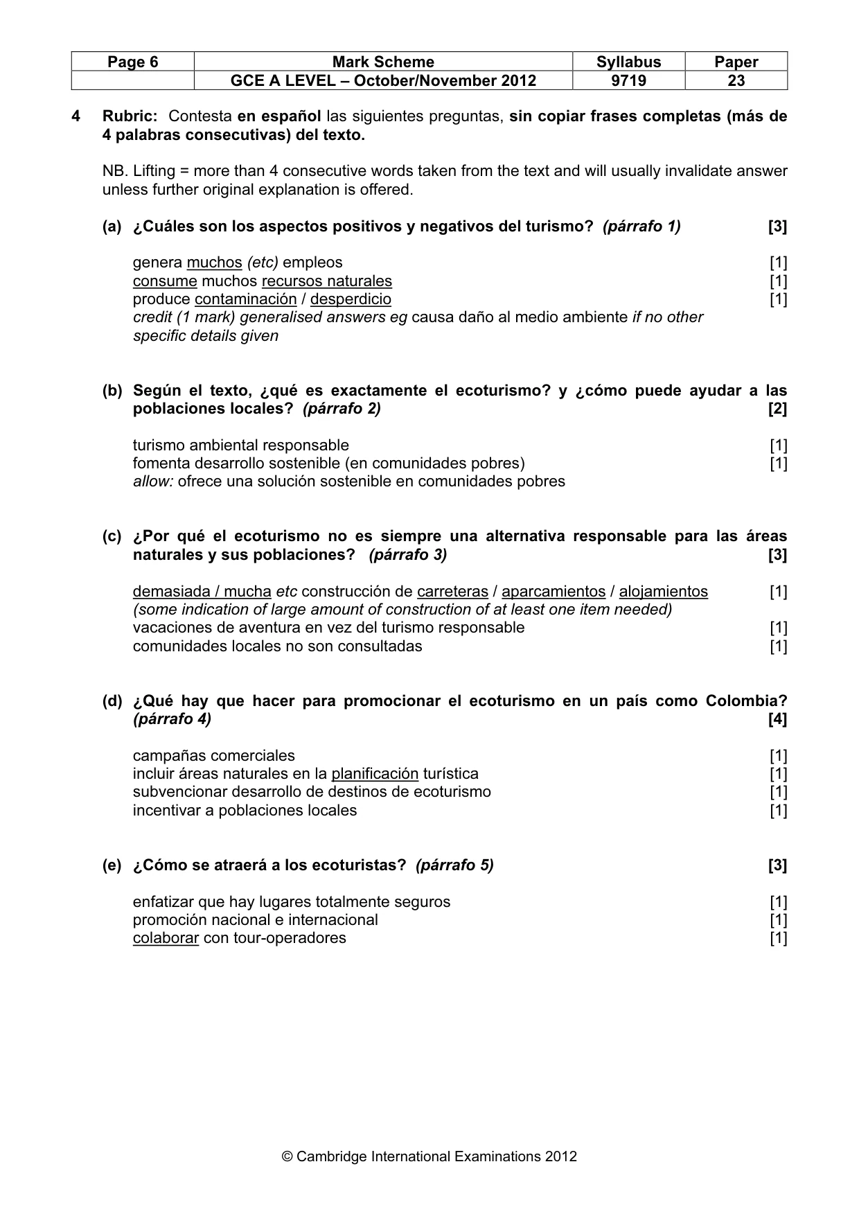 Mark scheme, page 6 of 9