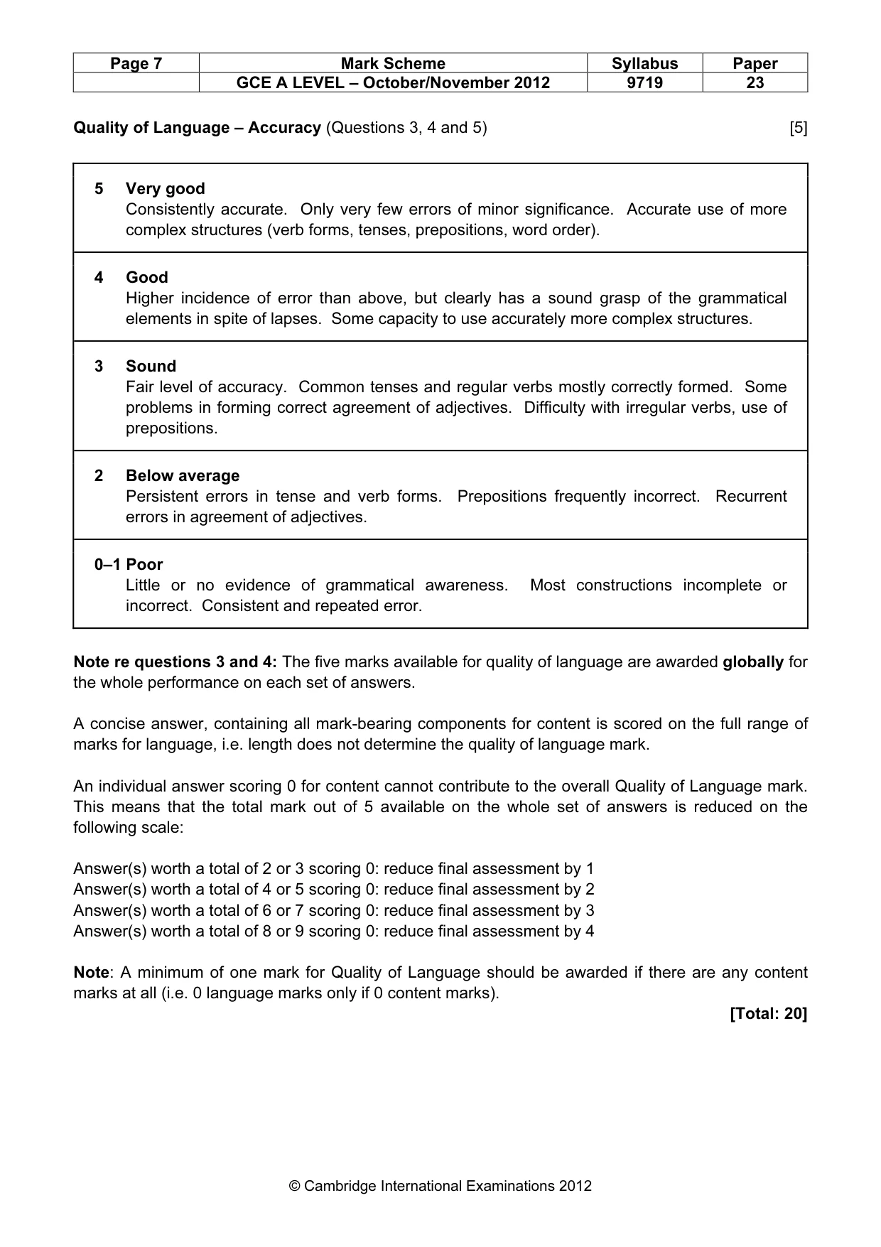 Mark scheme, page 7 of 9
