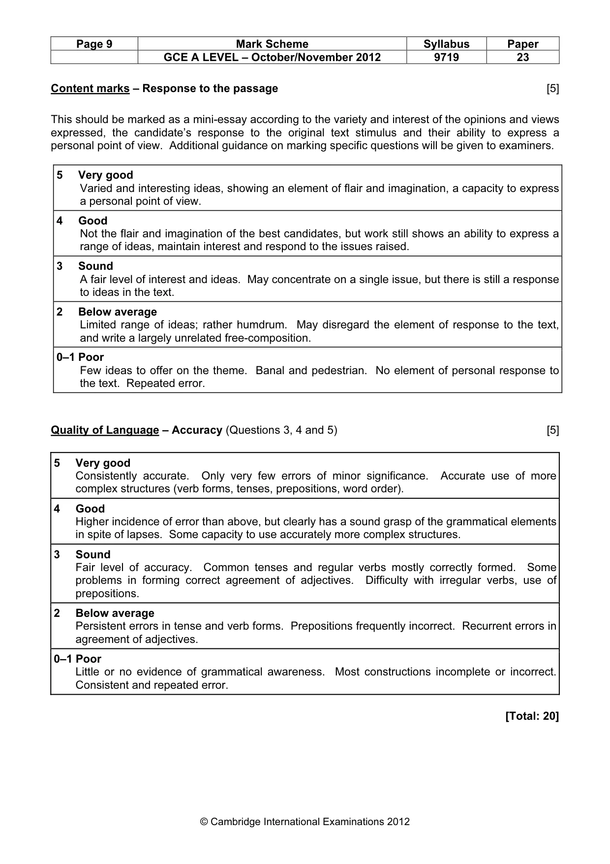 Mark scheme, page 9 of 9