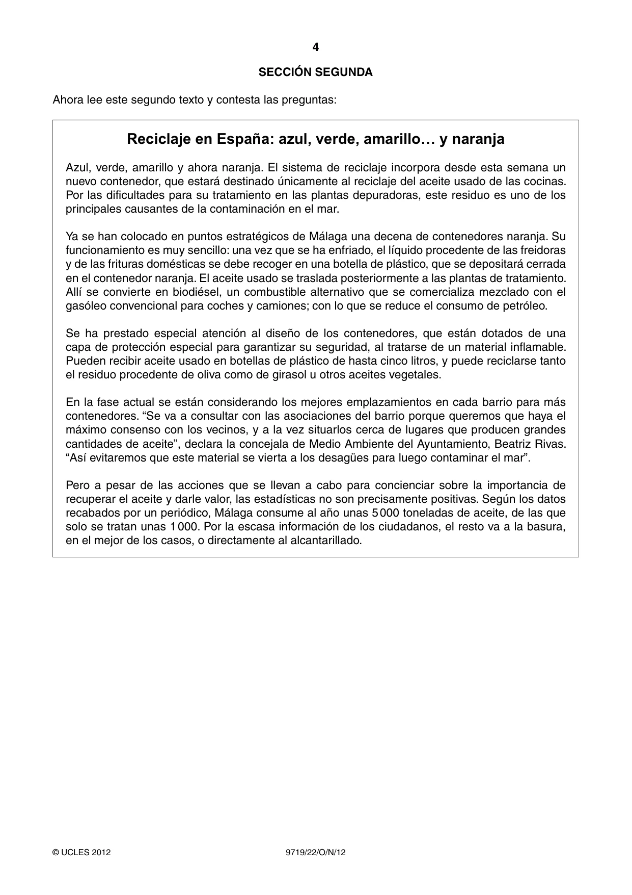 Cambridge A Level Spanish (A Level only) 9719 2012 Oct/Nov Paper 2 · Variant 2 question paper, page 4 of 8