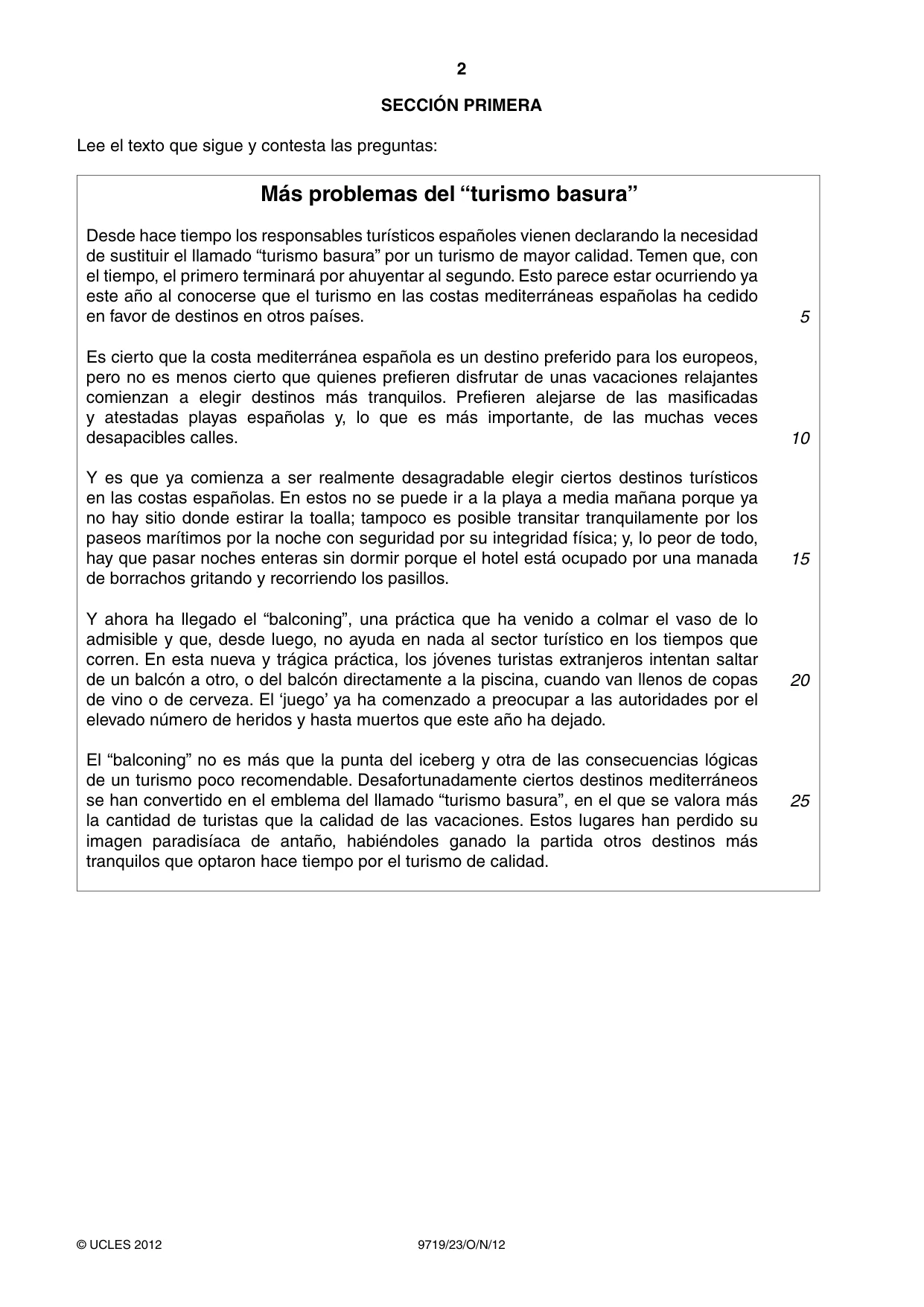 Cambridge A Level Spanish (A Level only) 9719 2012 Oct/Nov Paper 2 · Variant 3 question paper, page 2 of 8