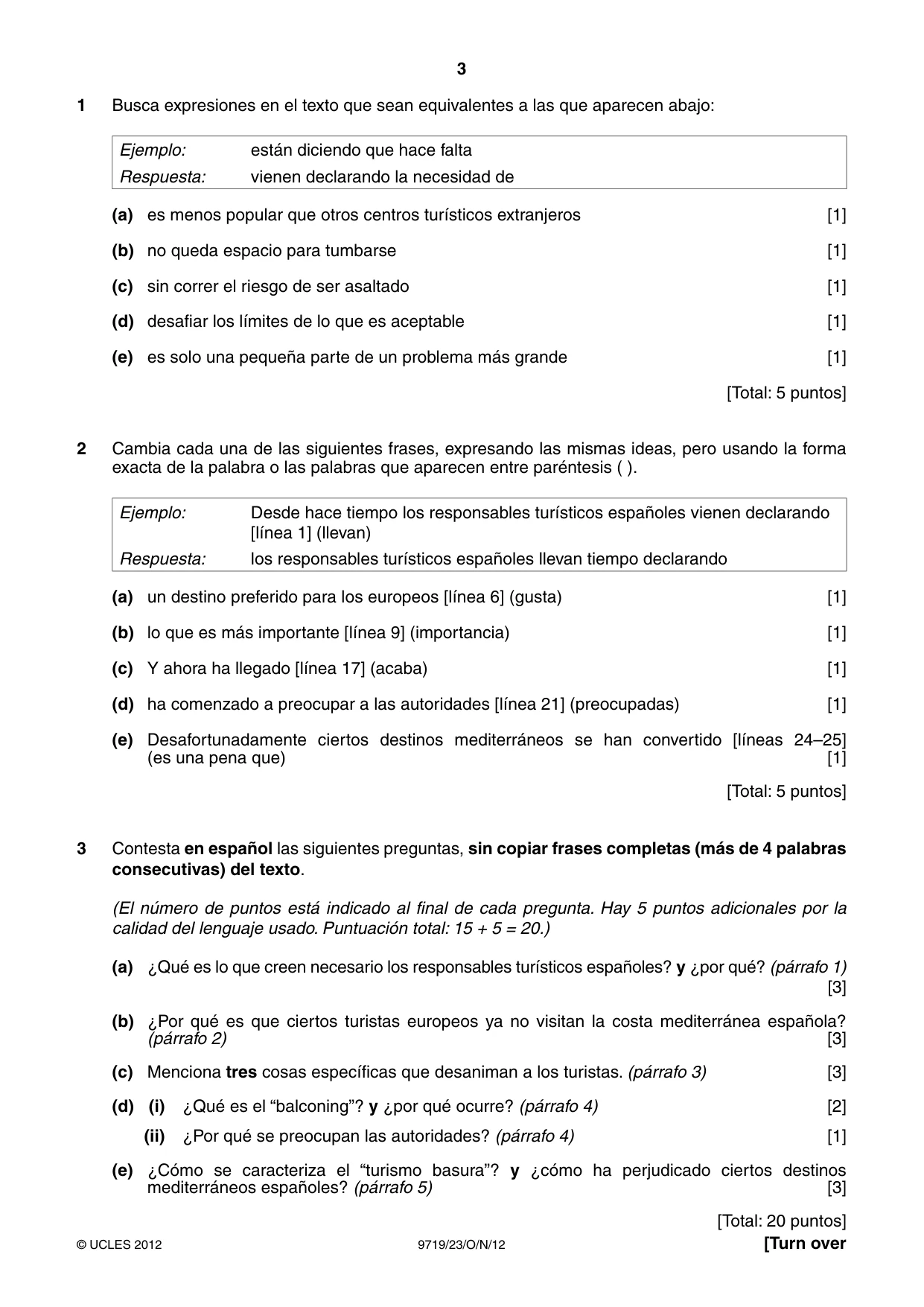 Cambridge A Level Spanish (A Level only) 9719 2012 Oct/Nov Paper 2 · Variant 3 question paper, page 3 of 8