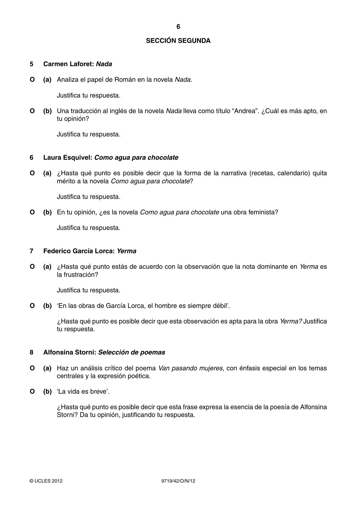 Cambridge A Level Spanish (A Level only) 9719 2012 Oct/Nov Paper 4 · Variant 2 question paper, page 6 of 8