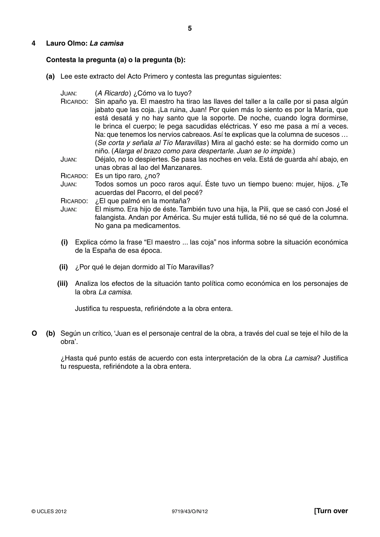 Cambridge A Level Spanish (A Level only) 9719 2012 Oct/Nov Paper 4 · Variant 3 question paper, page 5 of 8