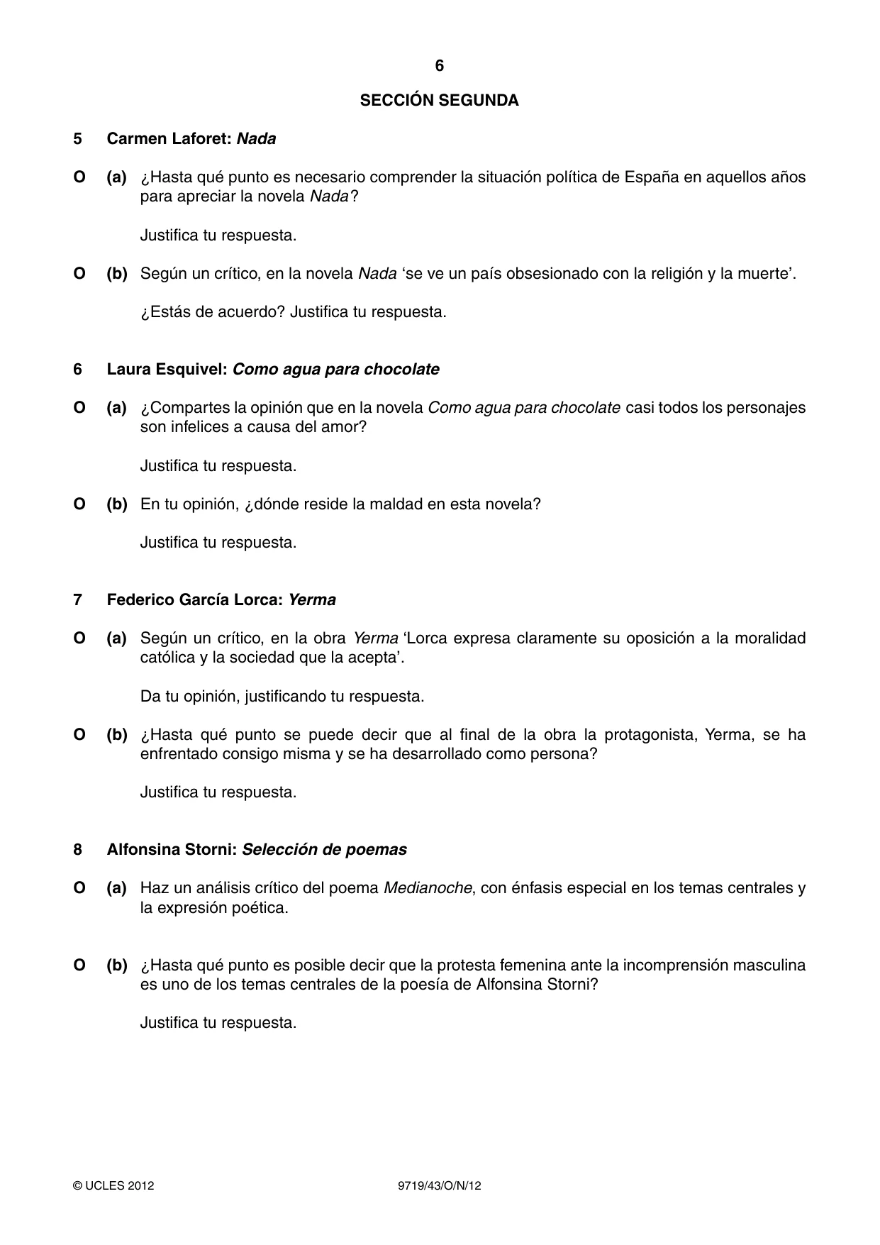 Cambridge A Level Spanish (A Level only) 9719 2012 Oct/Nov Paper 4 · Variant 3 question paper, page 6 of 8