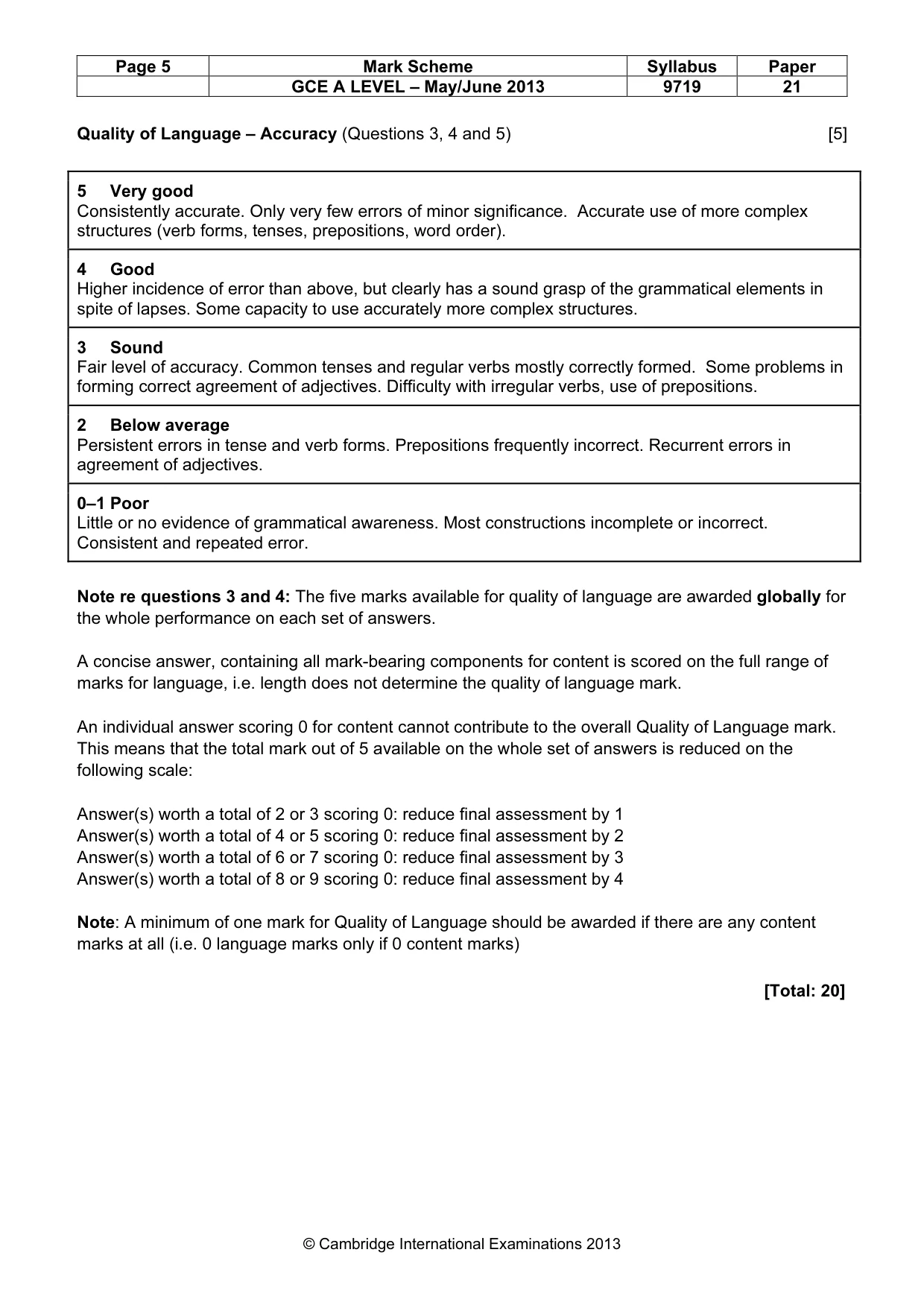 Mark scheme, page 5 of 11