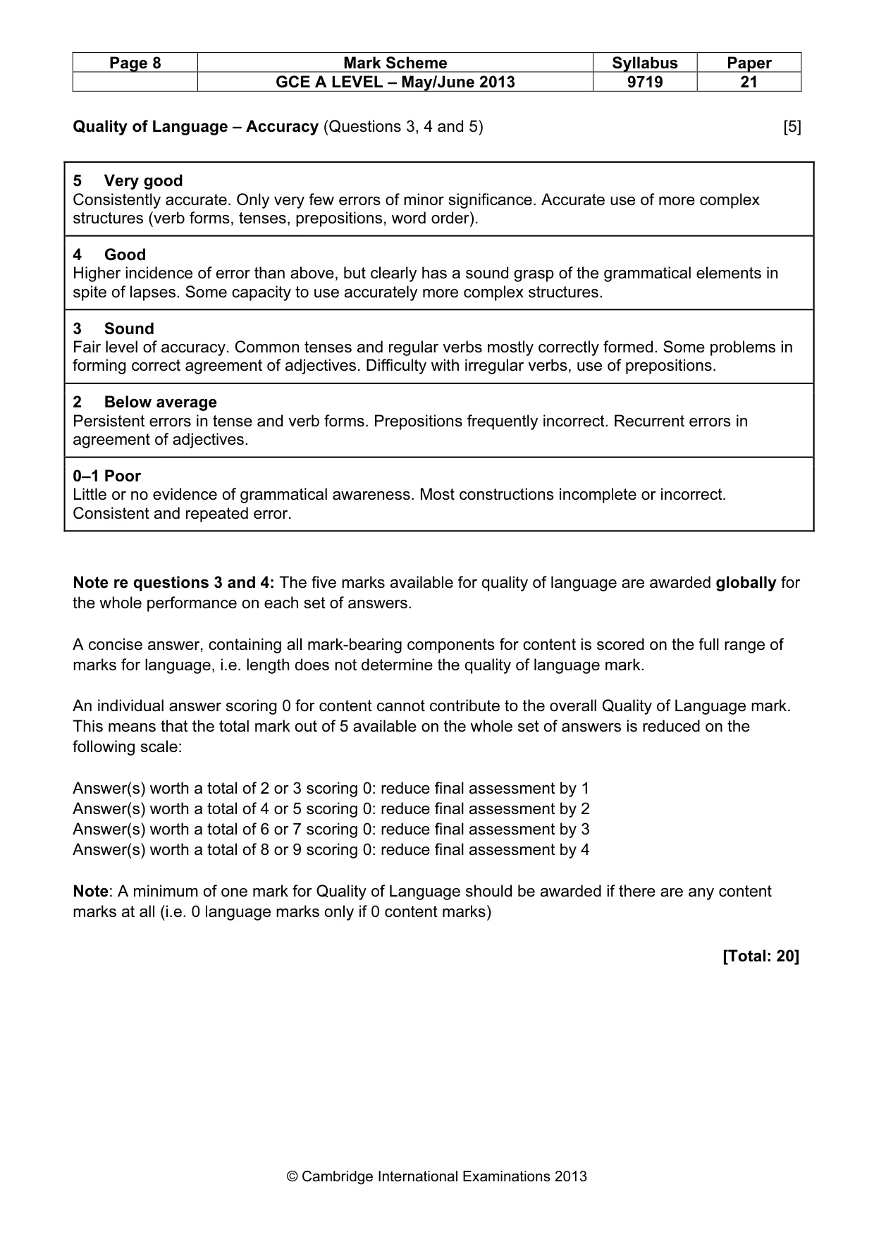 Mark scheme, page 8 of 11