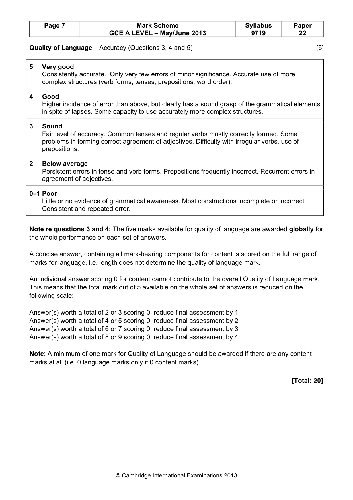 Mark scheme, page 7 of 9