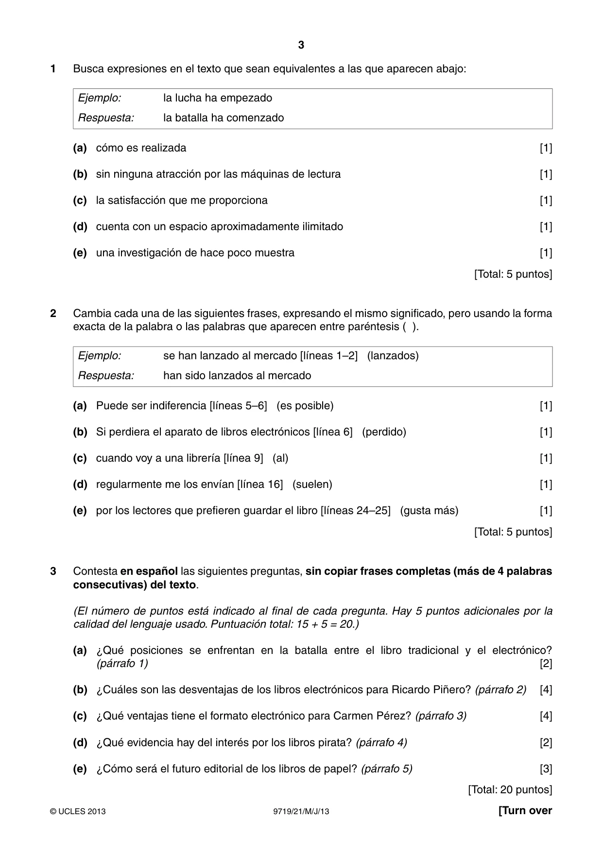 Cambridge A Level Spanish (A Level only) 9719 2013 May/June Paper 2 · Variant 1 question paper, page 3 of 8