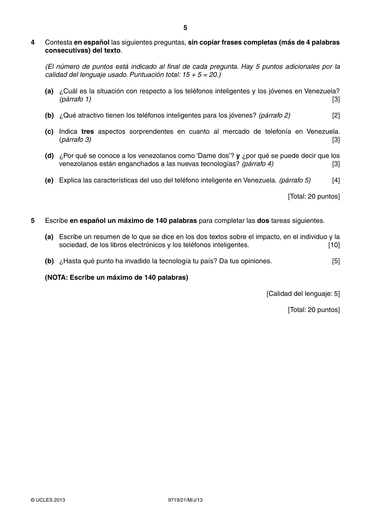 Cambridge A Level Spanish (A Level only) 9719 2013 May/June Paper 2 · Variant 1 question paper, page 5 of 8