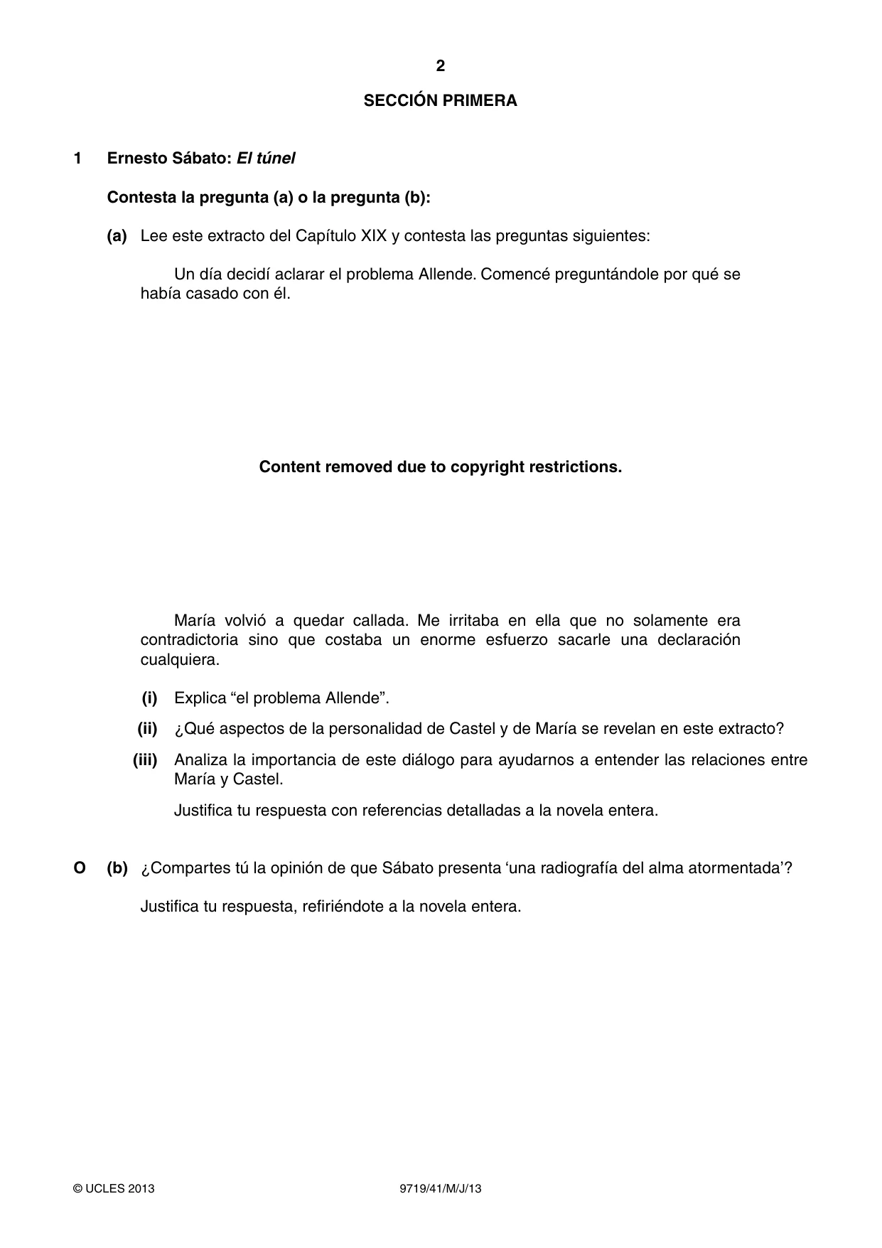 Cambridge A Level Spanish (A Level only) 9719 2013 May/June Paper 4 · Variant 1 question paper, page 2 of 8