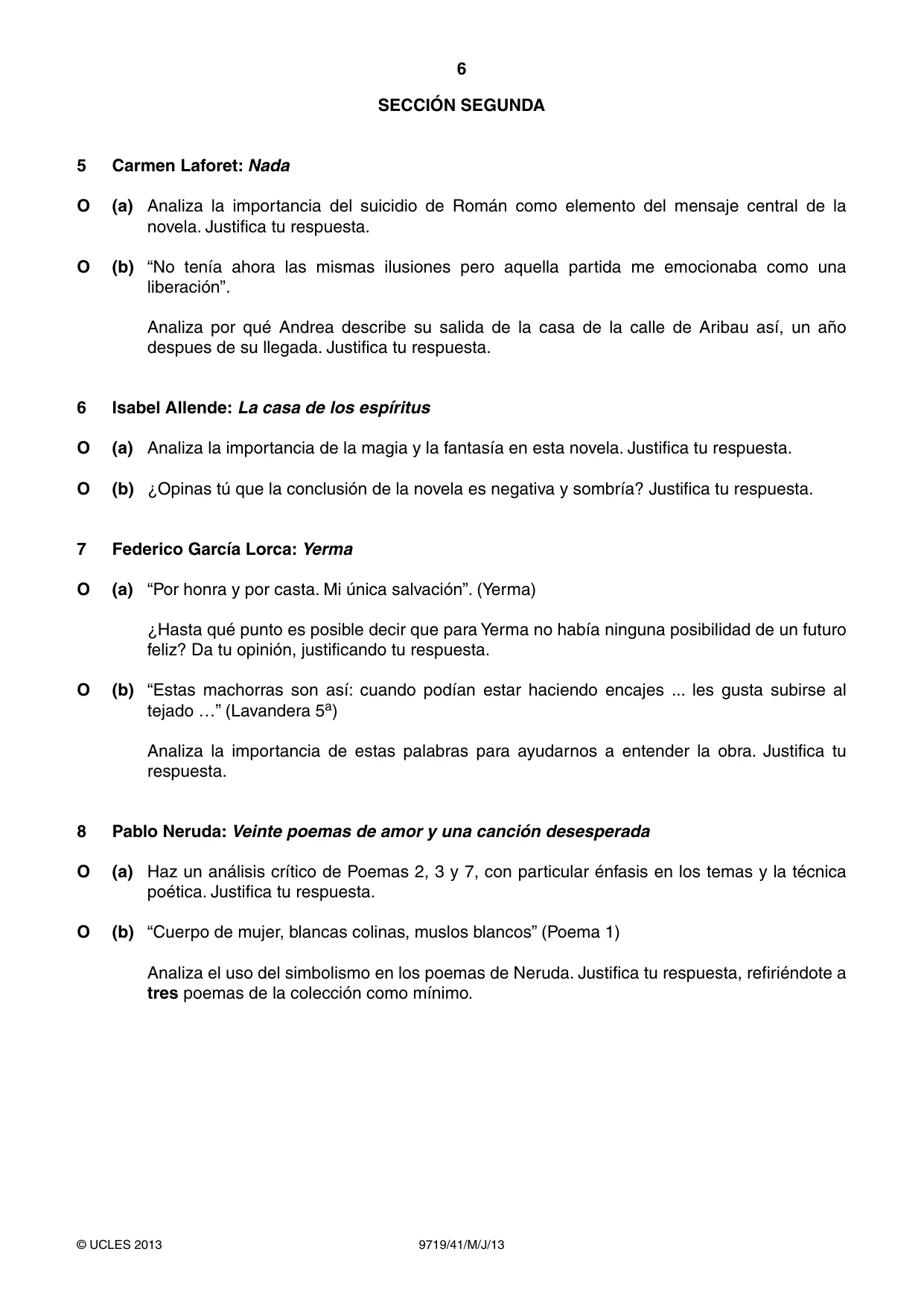 Cambridge A Level Spanish (A Level only) 9719 2013 May/June Paper 4 · Variant 1 question paper, page 6 of 8