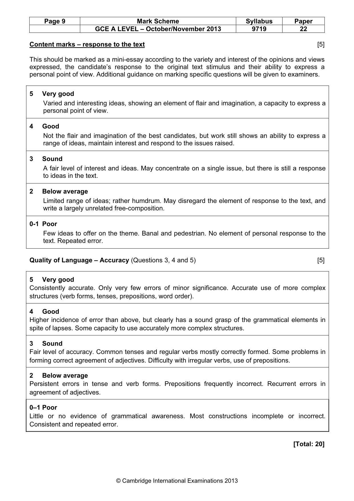 Mark scheme, page 9 of 9