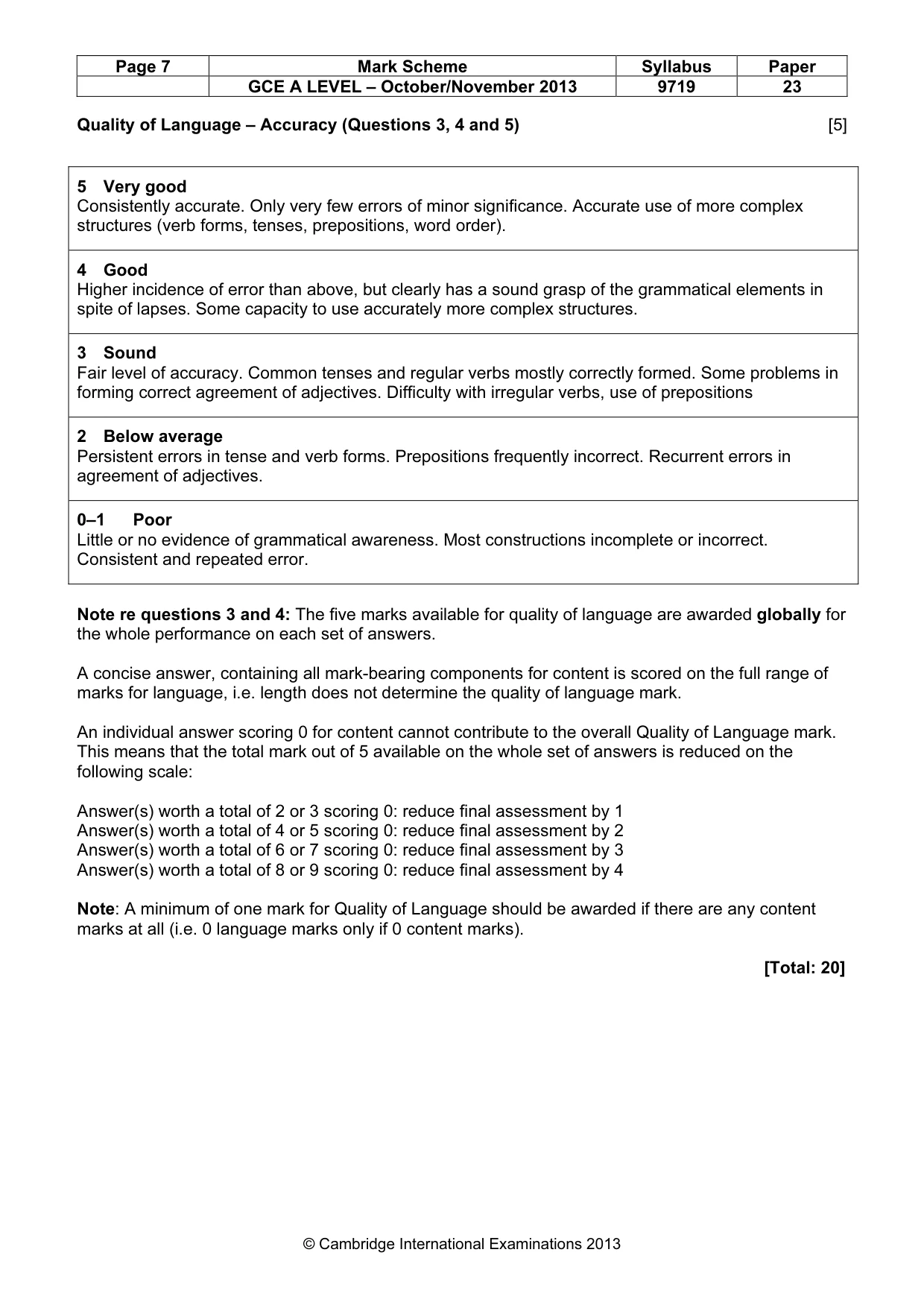 Mark scheme, page 7 of 9