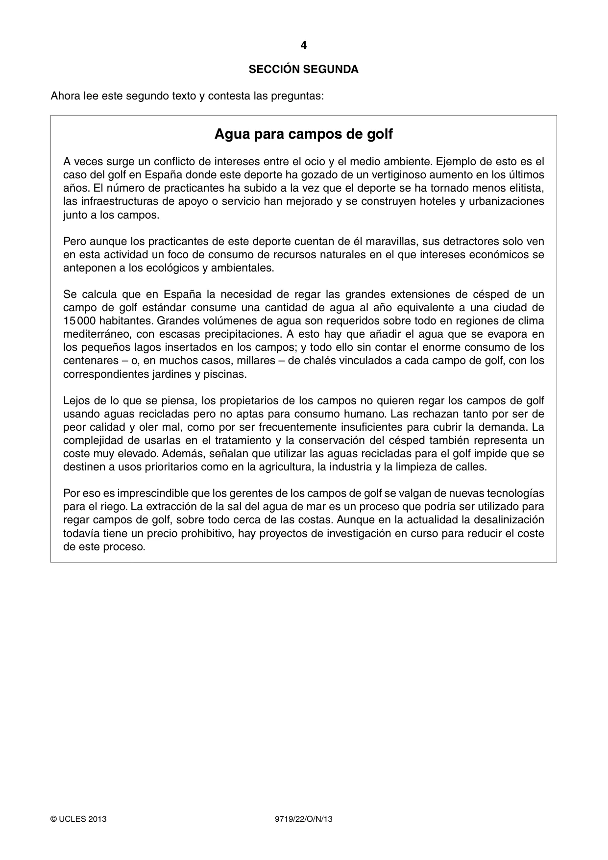 Cambridge A Level Spanish (A Level only) 9719 2013 Oct/Nov Paper 2 · Variant 2 question paper, page 4 of 8