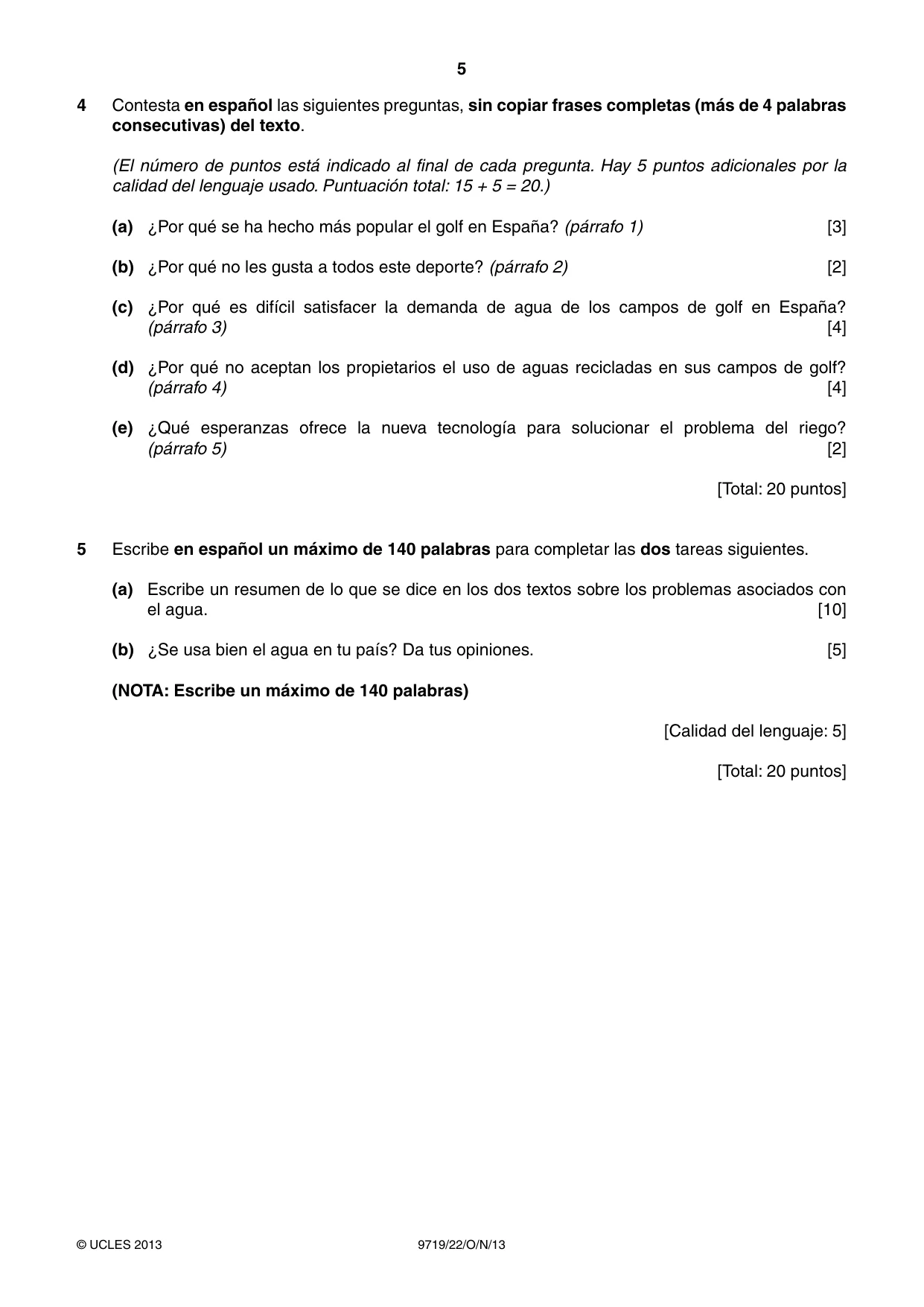 Cambridge A Level Spanish (A Level only) 9719 2013 Oct/Nov Paper 2 · Variant 2 question paper, page 5 of 8