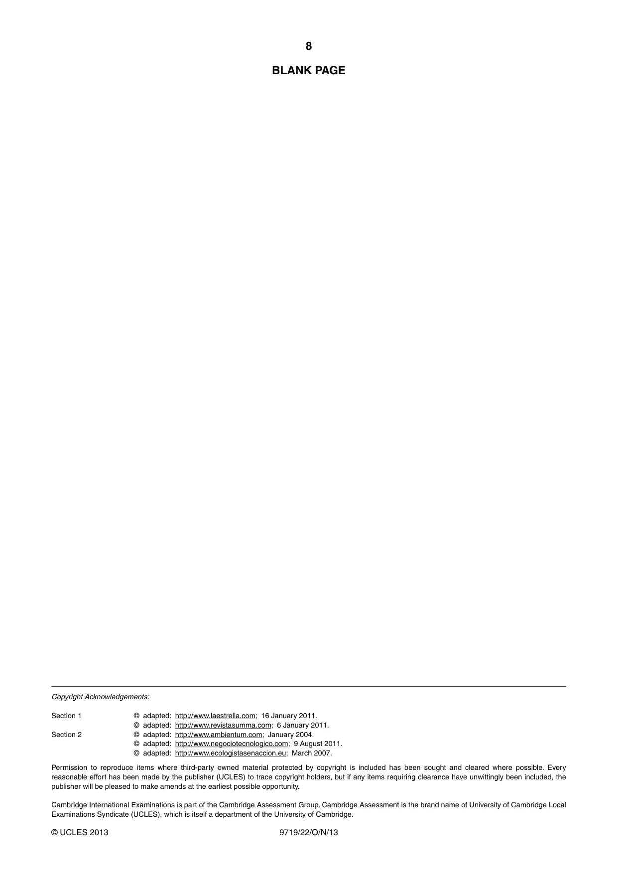 Cambridge A Level Spanish (A Level only) 9719 2013 Oct/Nov Paper 2 · Variant 2 question paper, page 8 of 8