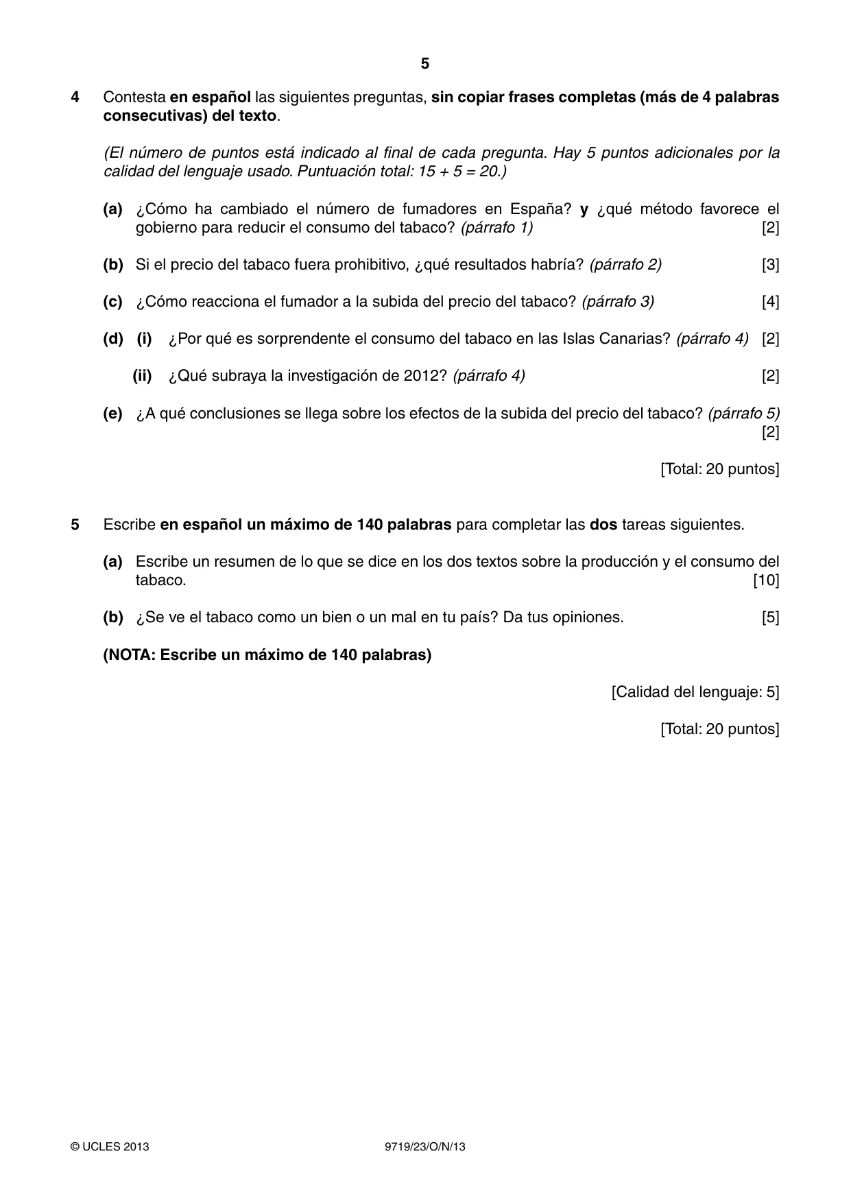 Cambridge A Level Spanish (A Level only) 9719 2013 Oct/Nov Paper 2 · Variant 3 question paper, page 5 of 8