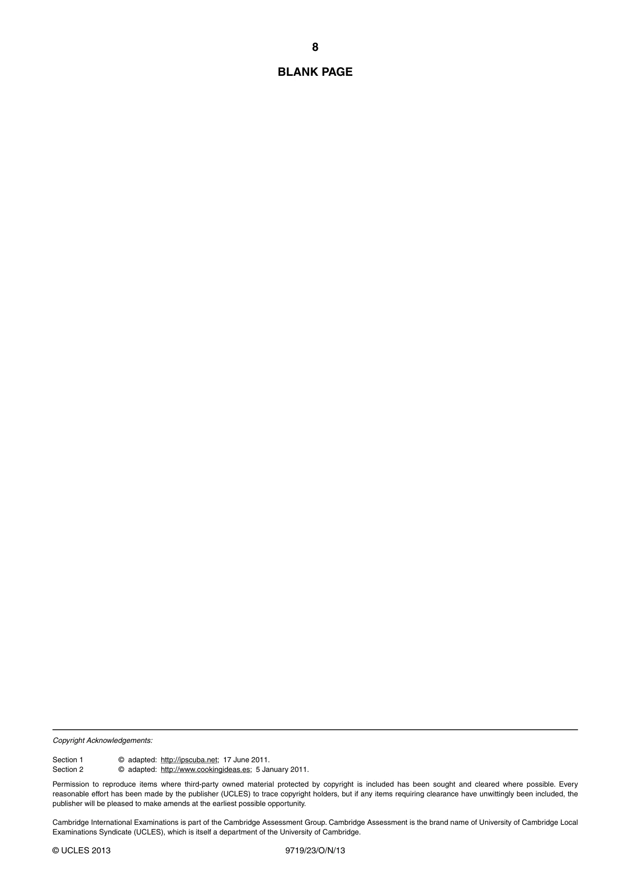 Cambridge A Level Spanish (A Level only) 9719 2013 Oct/Nov Paper 2 · Variant 3 question paper, page 8 of 8