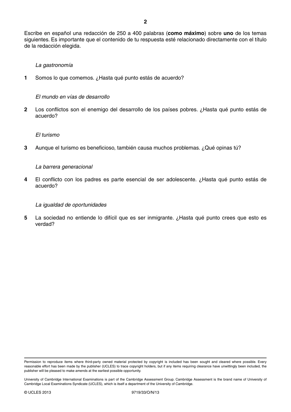 Cambridge A Level Spanish (A Level only) 9719 2013 Oct/Nov Paper 3 · Variant 3 question paper, page 2 of 2