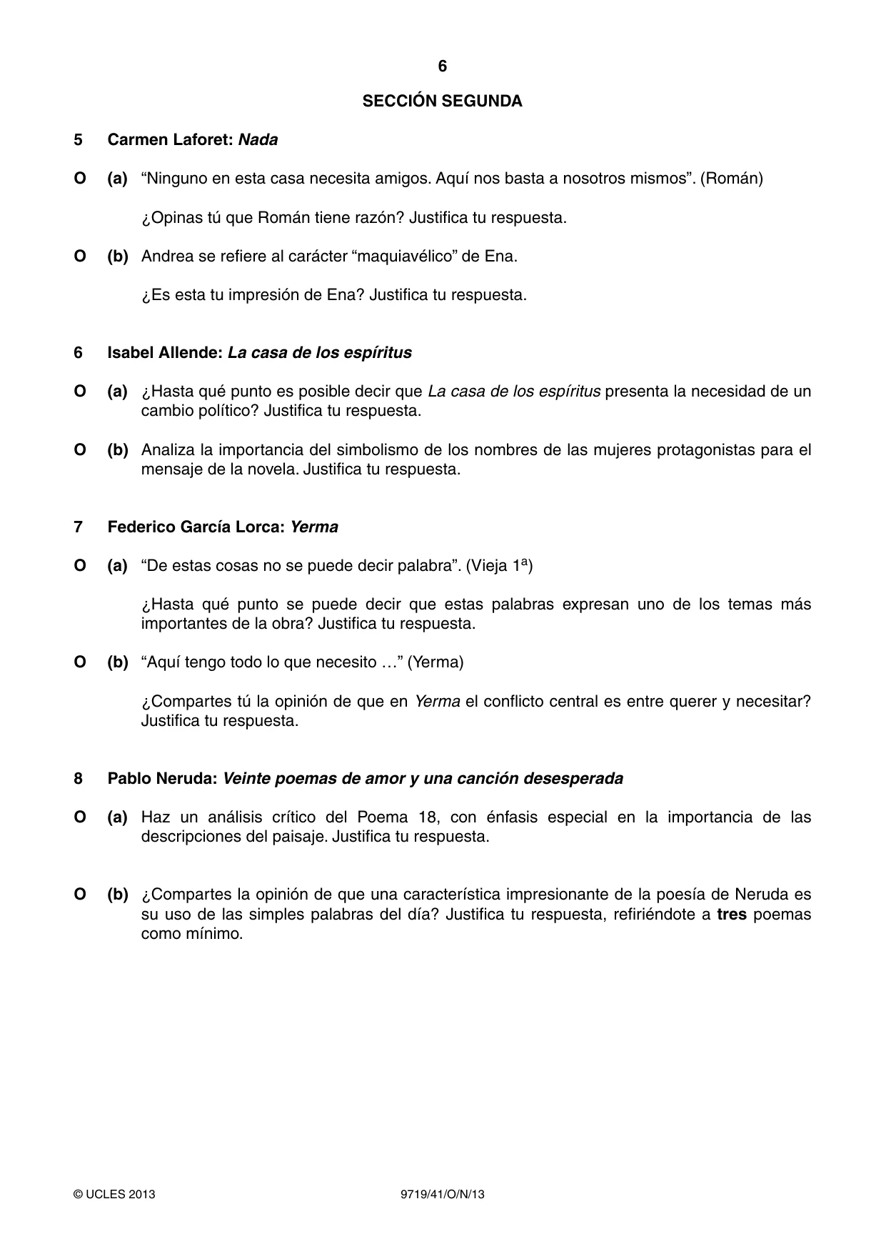 Cambridge A Level Spanish (A Level only) 9719 2013 Oct/Nov Paper 4 · Variant 1 question paper, page 6 of 8