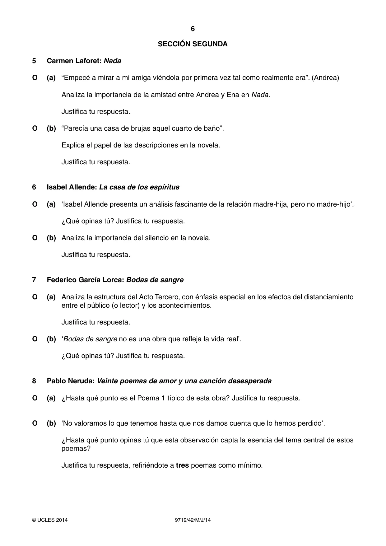 Cambridge A Level Spanish (A Level only) 9719 2014 May/June Paper 4 · Variant 2 question paper, page 6 of 8