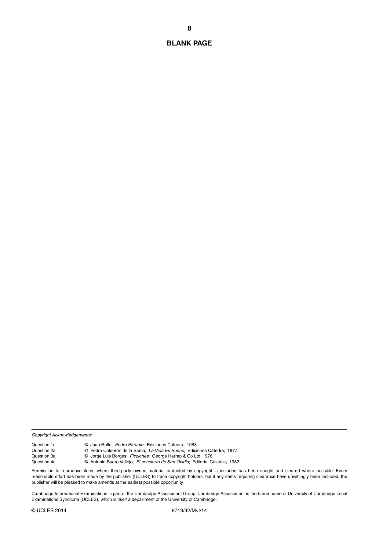 Cambridge A Level Spanish (A Level only) 9719 2014 May/June Paper 4 · Variant 2 question paper, page 8 of 8