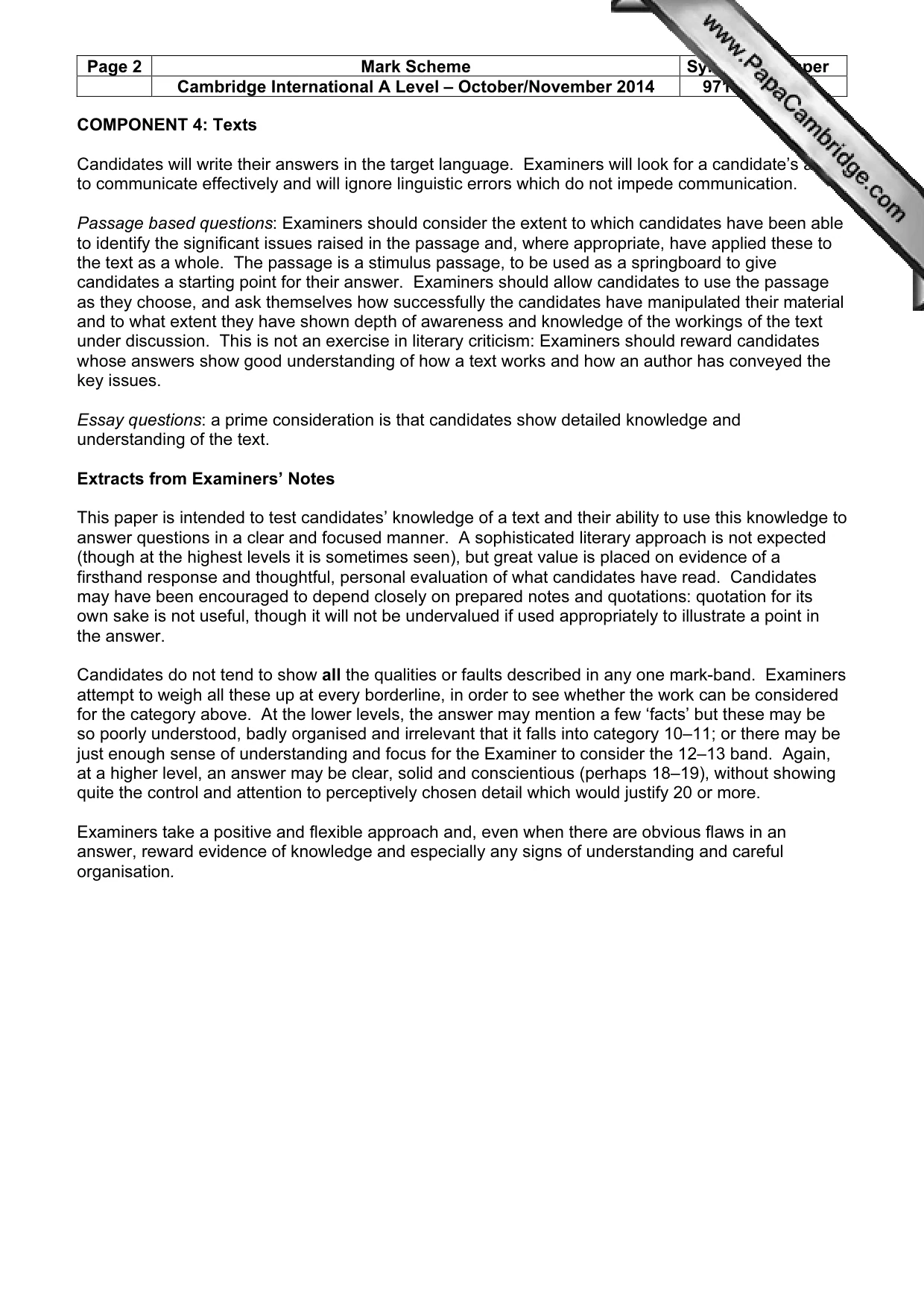 Mark scheme, page 2 of 3